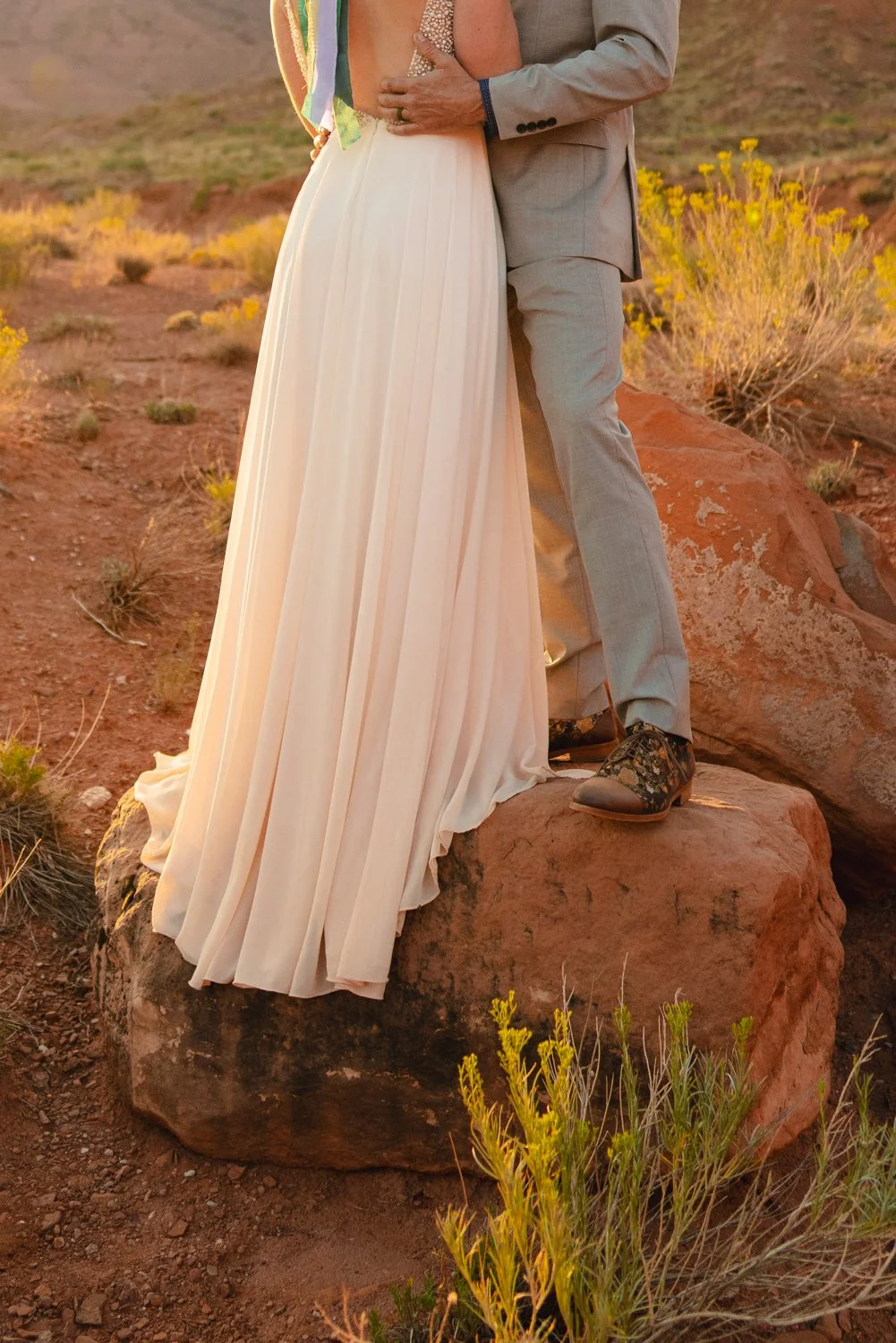 wedding dress in arches national park moab ut