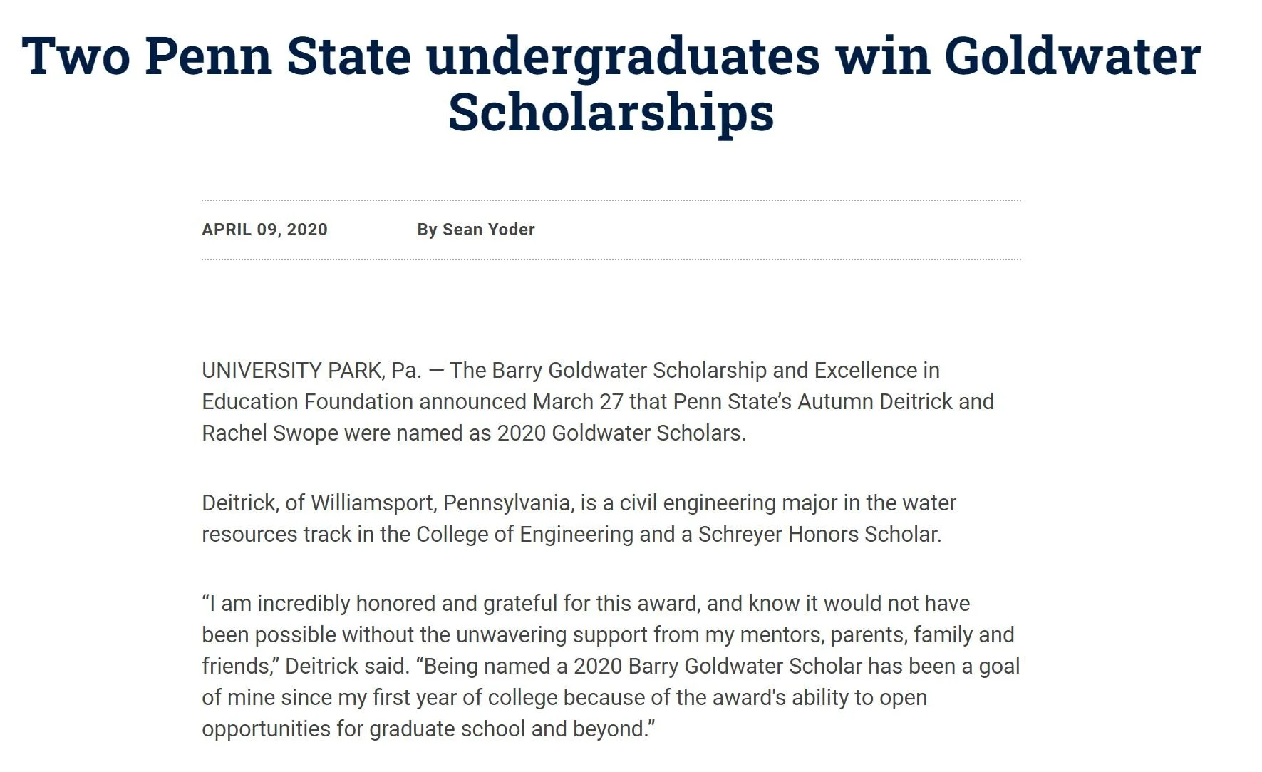 Two Penn State Undergradautes win Goldwater Scholarships.JPG