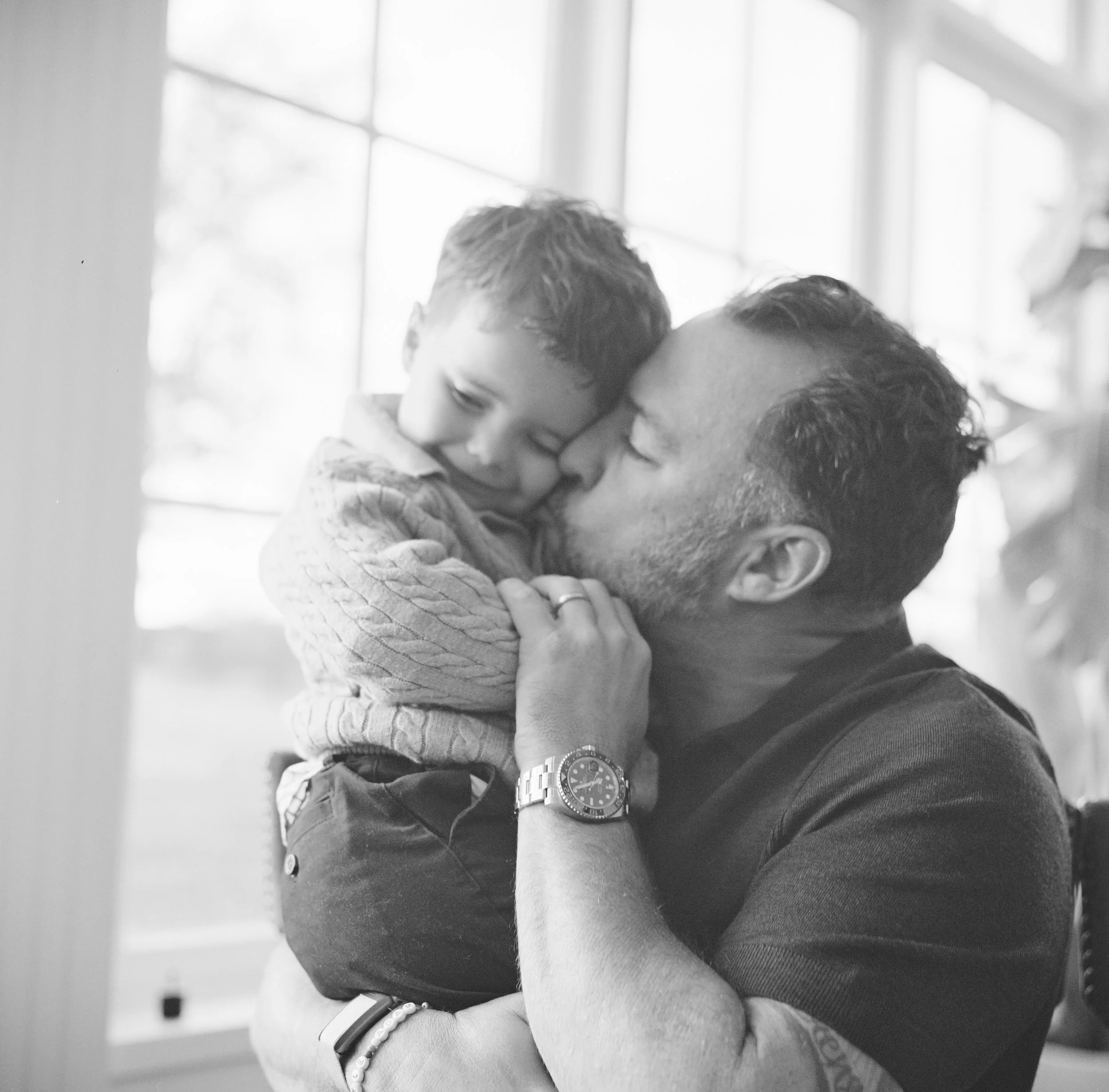 Black and White Image of Dad and Toddler