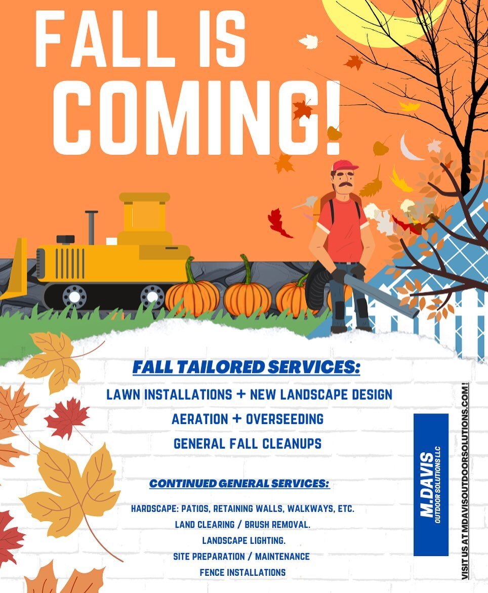 Falling 𝐅𝐀𝐒𝐓! 🍁 🍂 

Love it or hate, fall is right around the corner and we want you to be prepared!

We are quickly scheduling bookings for the upcoming months for many of our services &mdash; from lawn installs to general fall clean ups! 

Qu