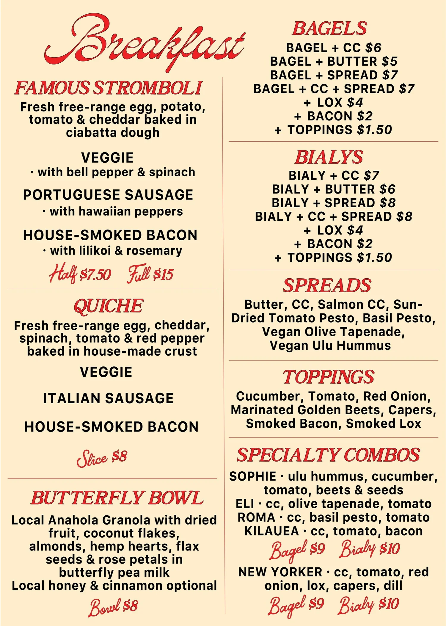 Menu — Kilauea Bakery & Pizzeria