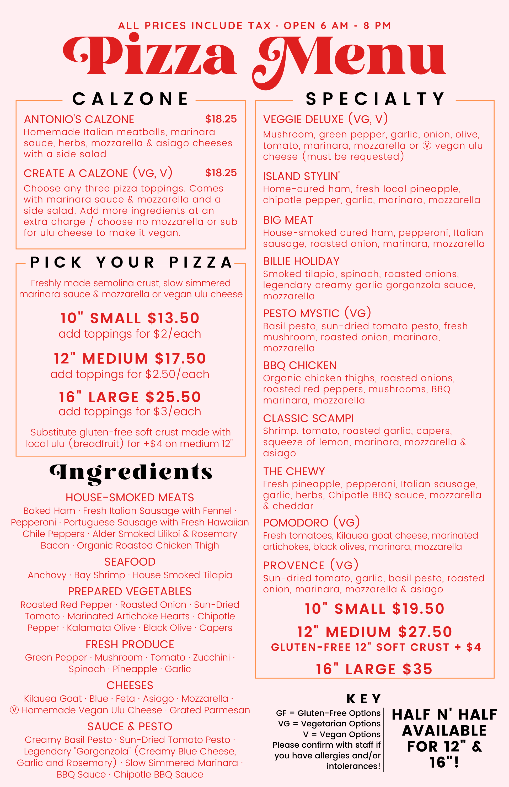Menu — Kilauea Bakery & Pizzeria