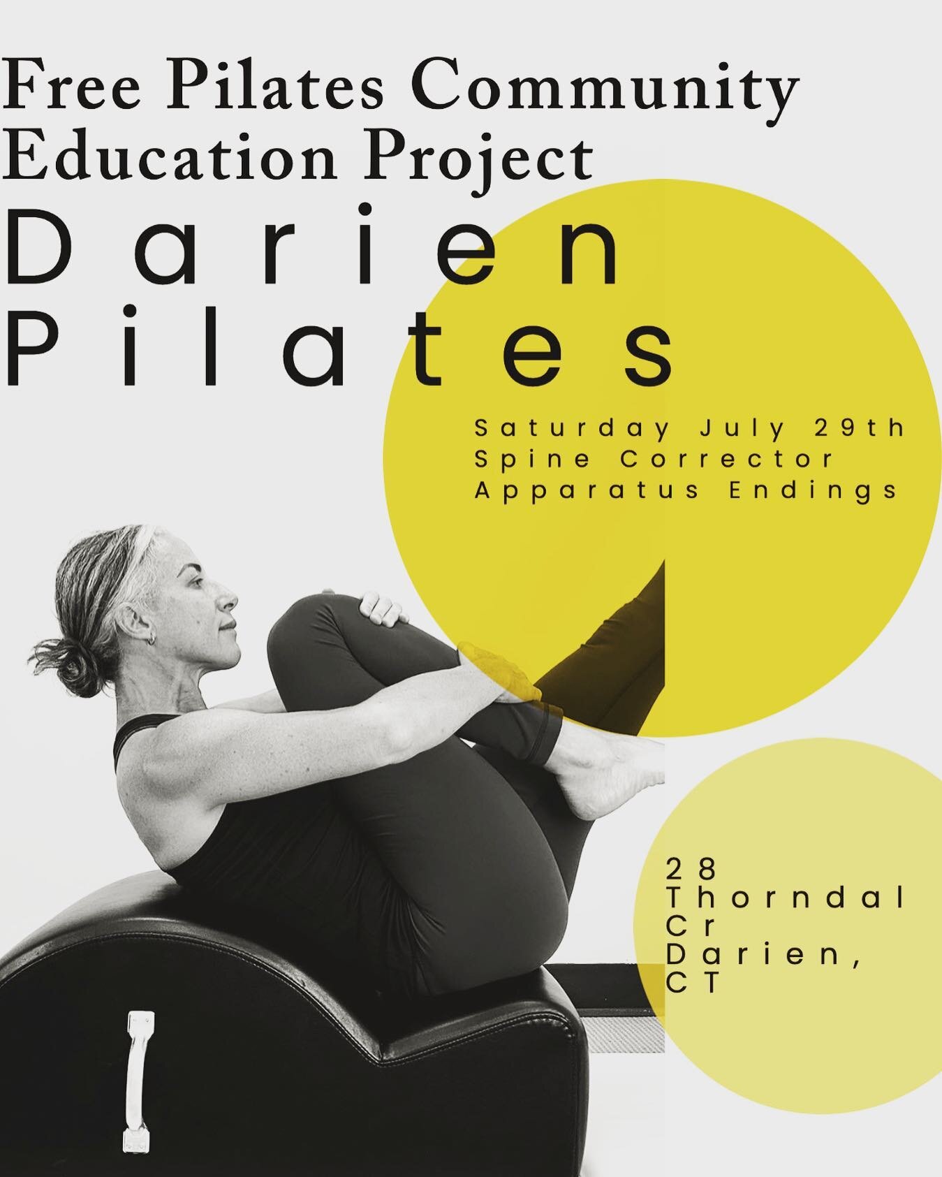Join us this weekend at Darien Pilates in Connecticut for our Free Pilates Community Education Project.

Learn how to move and teach part or and entire lesson on the Spine Corrector. Then get your notebook ready for ways to end lessons on the apparat