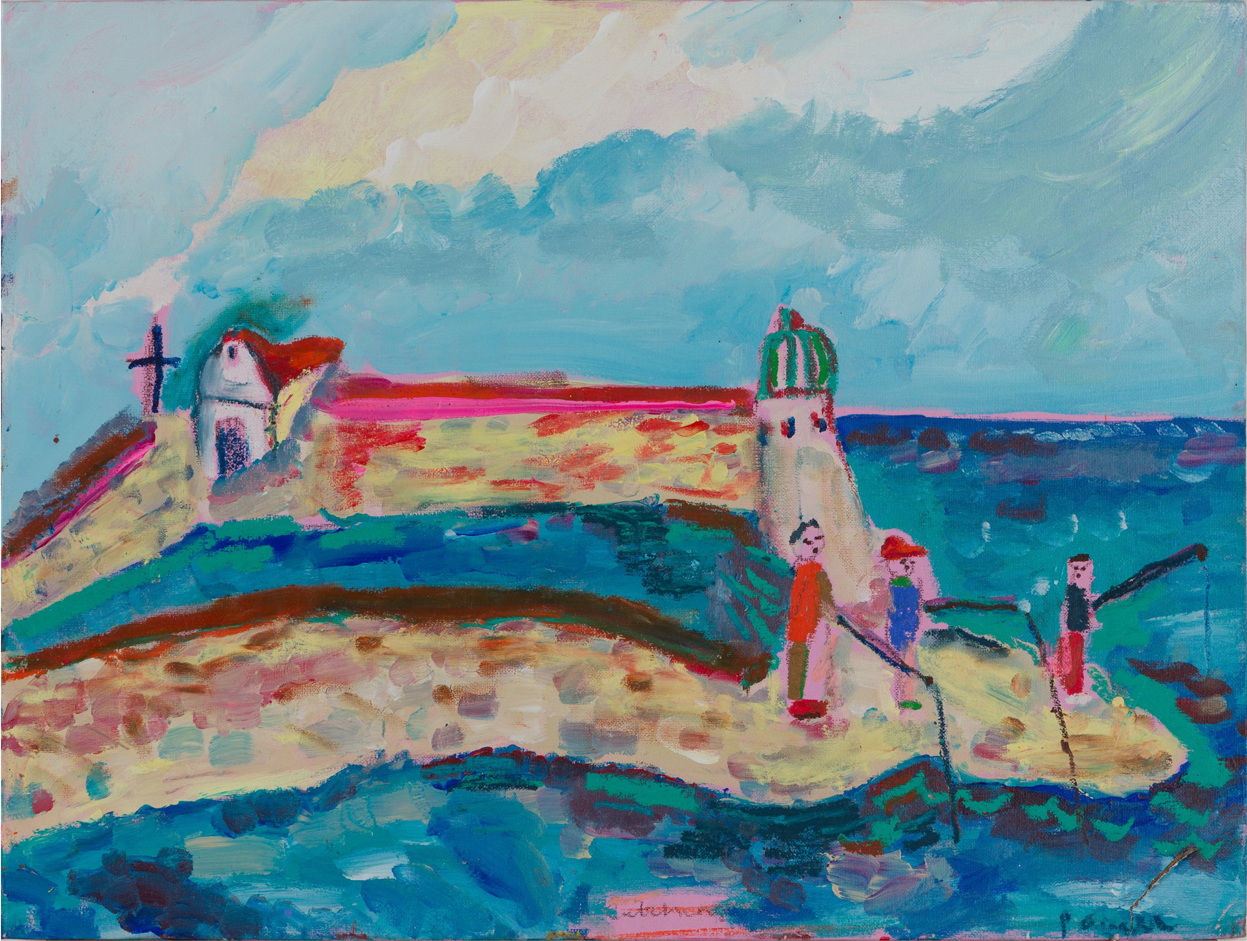 Three Men Trying To Catch Fish In A Storm_60x45cm_canvas board (damaged corner)_£1690.JPG