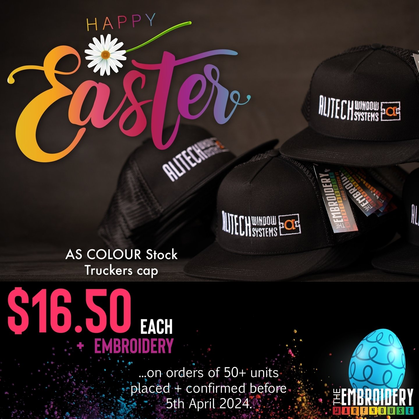 Hop into our Easter promo! 🐰🌷 Place and confirm your orders by April 5th to enjoy egg-cellent savings on the AS Colour Stock Trucker Cap! Featuring a high profile, snapback design, and breathable polyester mesh back, this cap is built to keep you c