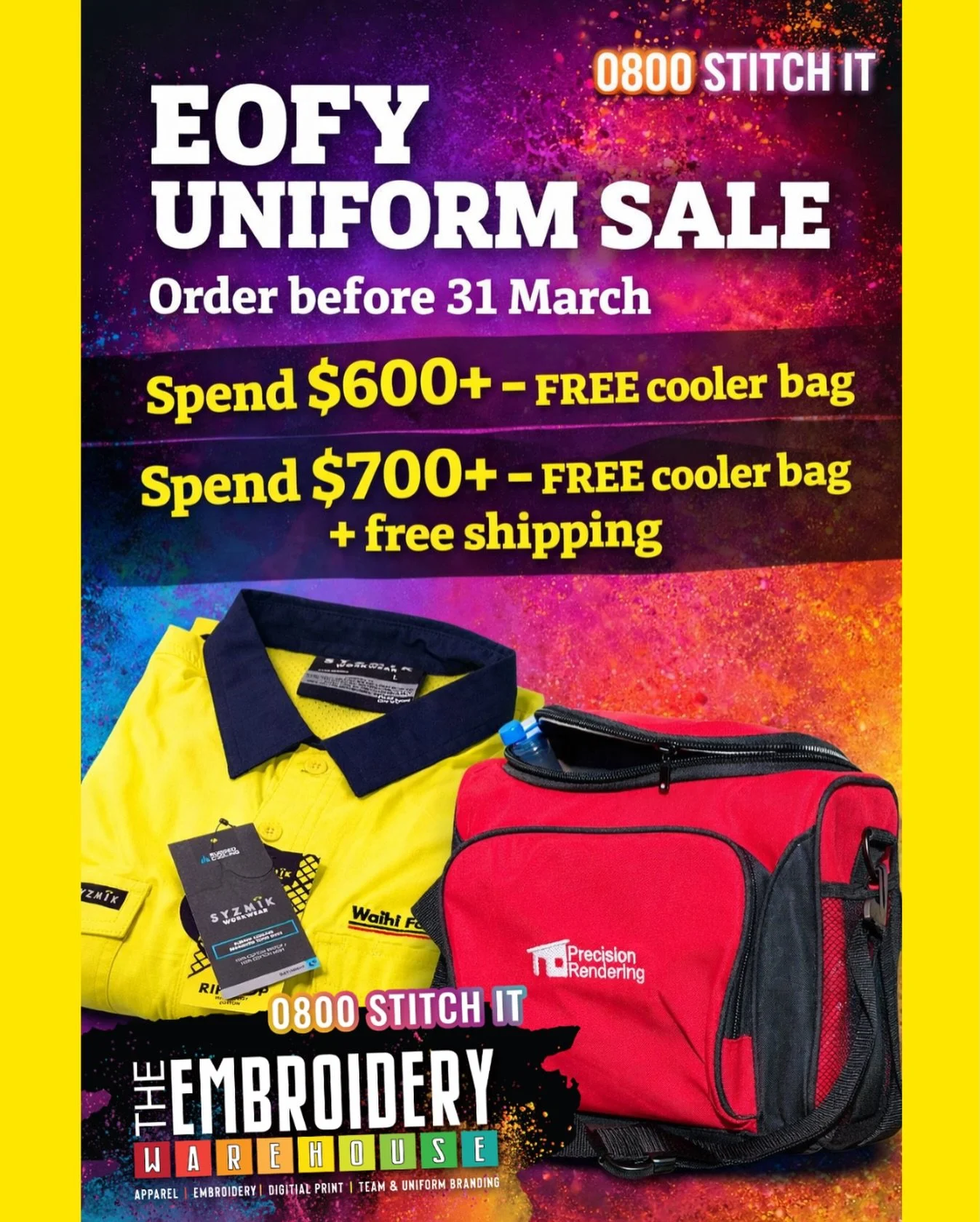 🚧 Want to get your team&rsquo;s uniforms sorted before EOFY?👇

Order before 31 March and get your workwear on this financial year&rsquo;s books &mdash; plus we&rsquo;re throwing in some extras to make it worth your while:

Spend $600+ &rarr; FREE b