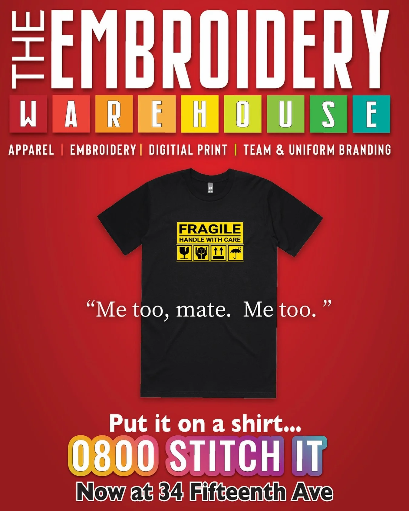 PUT IT ON A SHIRT!! 

Got a team of walking safety hazards?? We&rsquo;ve got the wearable warning labels! Deck the team out in new summer kit and save 10% on the prints if you get the gear from us! 

📍34 Fifteeth Avenue, Tauranga. 
📞 0800 STITCH IT