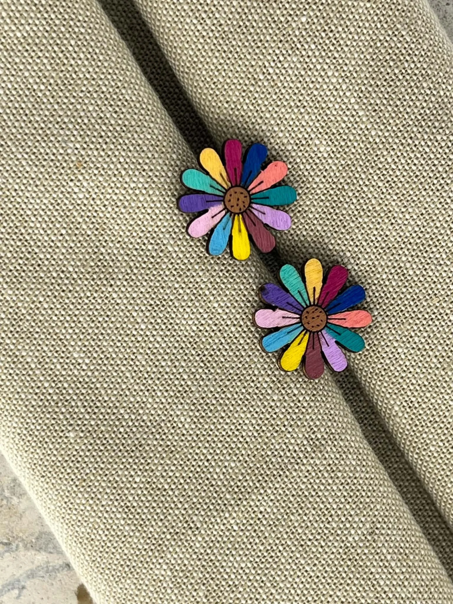 Wooden Rainbow Flower Earring Studs from our One Pair A Day Collection