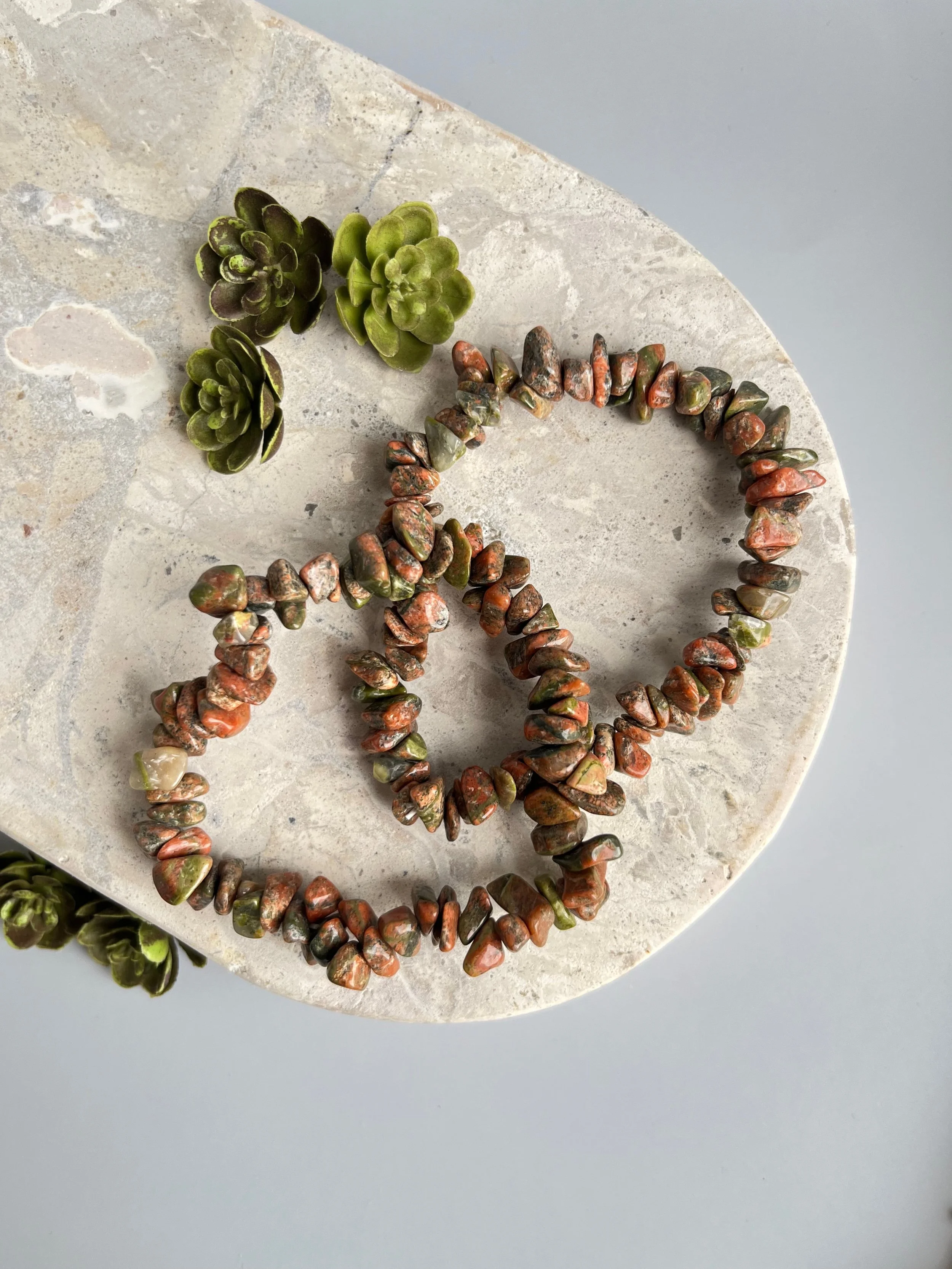 Unakite Crystal Chip Bracelet
