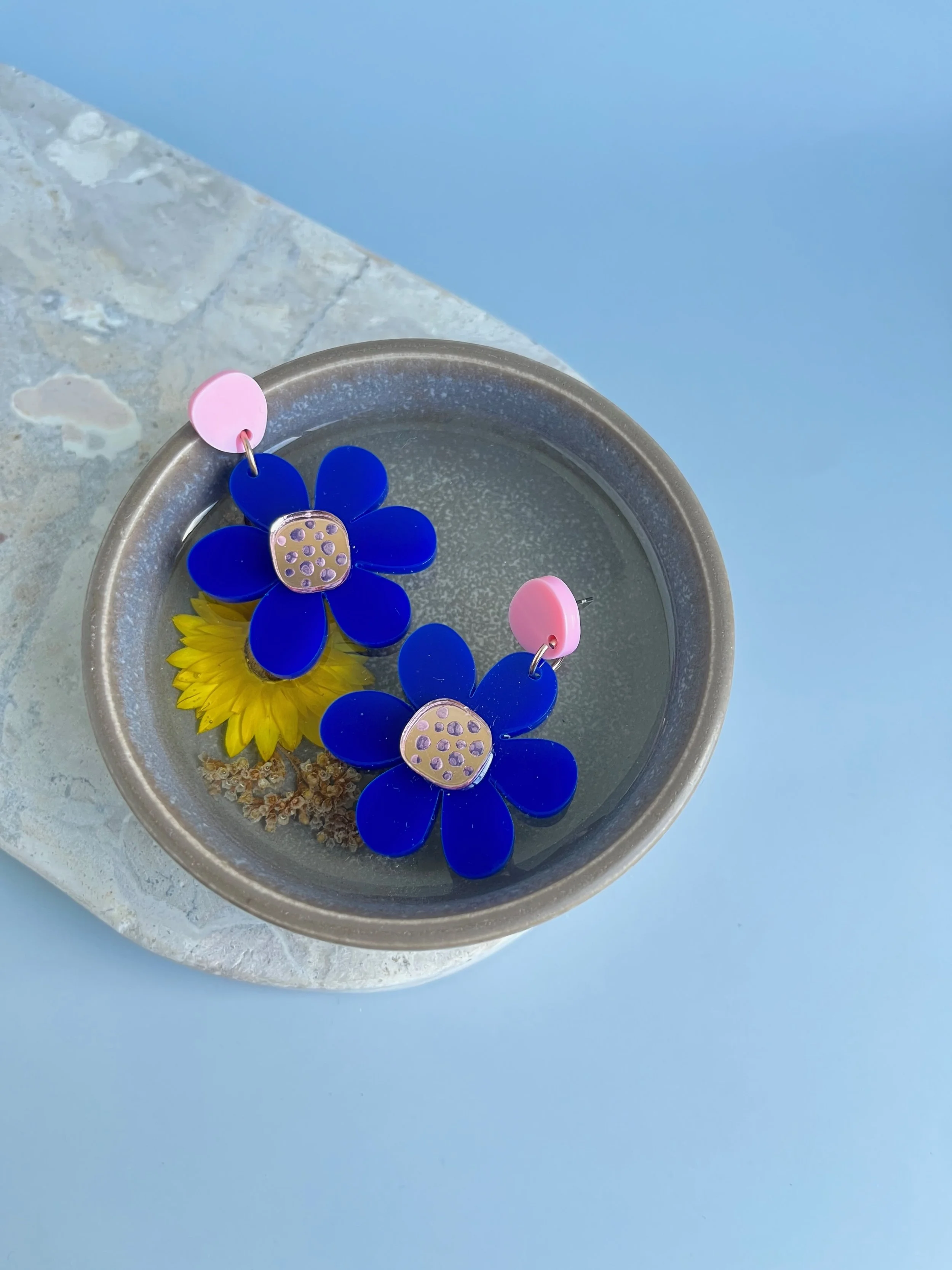 Cobalt Acrylic Flower Earring
