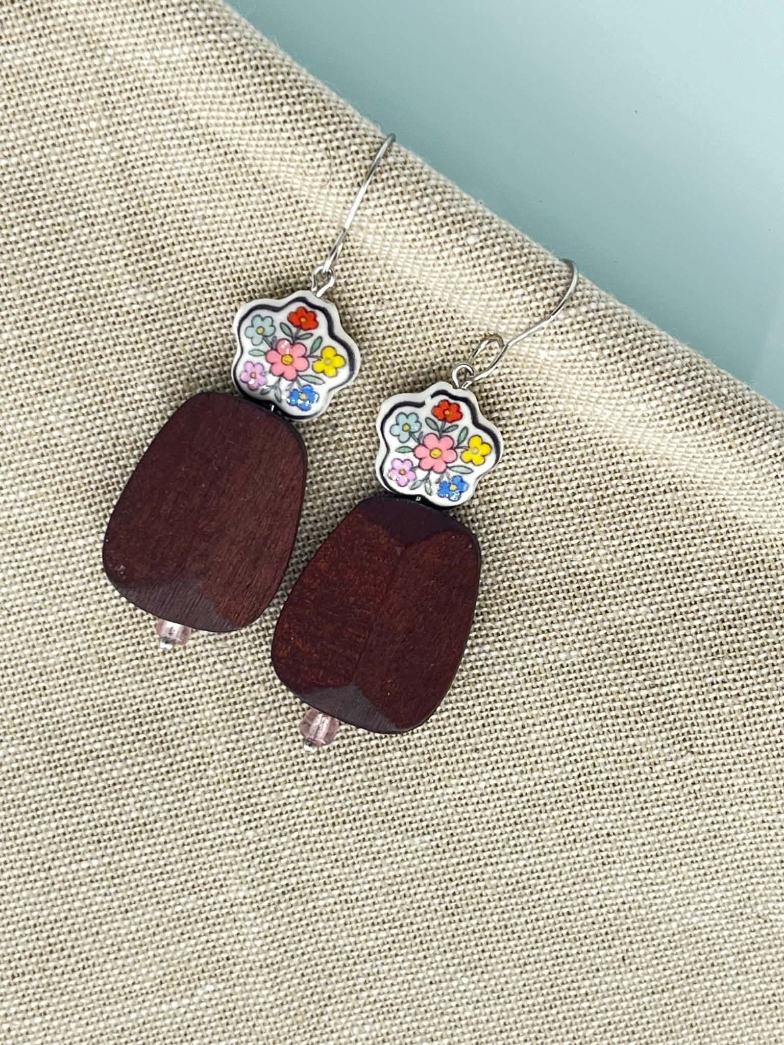 Floral - Wood and Ceramic Earrings from our One Pair A Day Collection