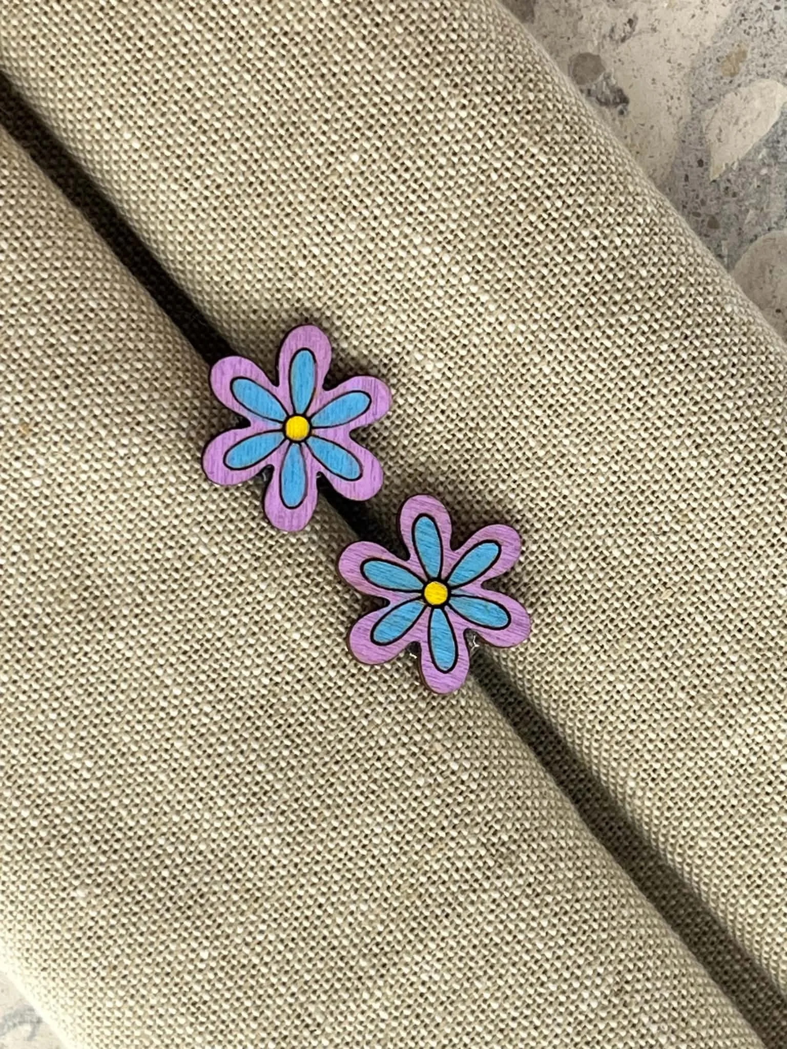 Wooden Flower Earring Studs from our One Pair A Day Collection