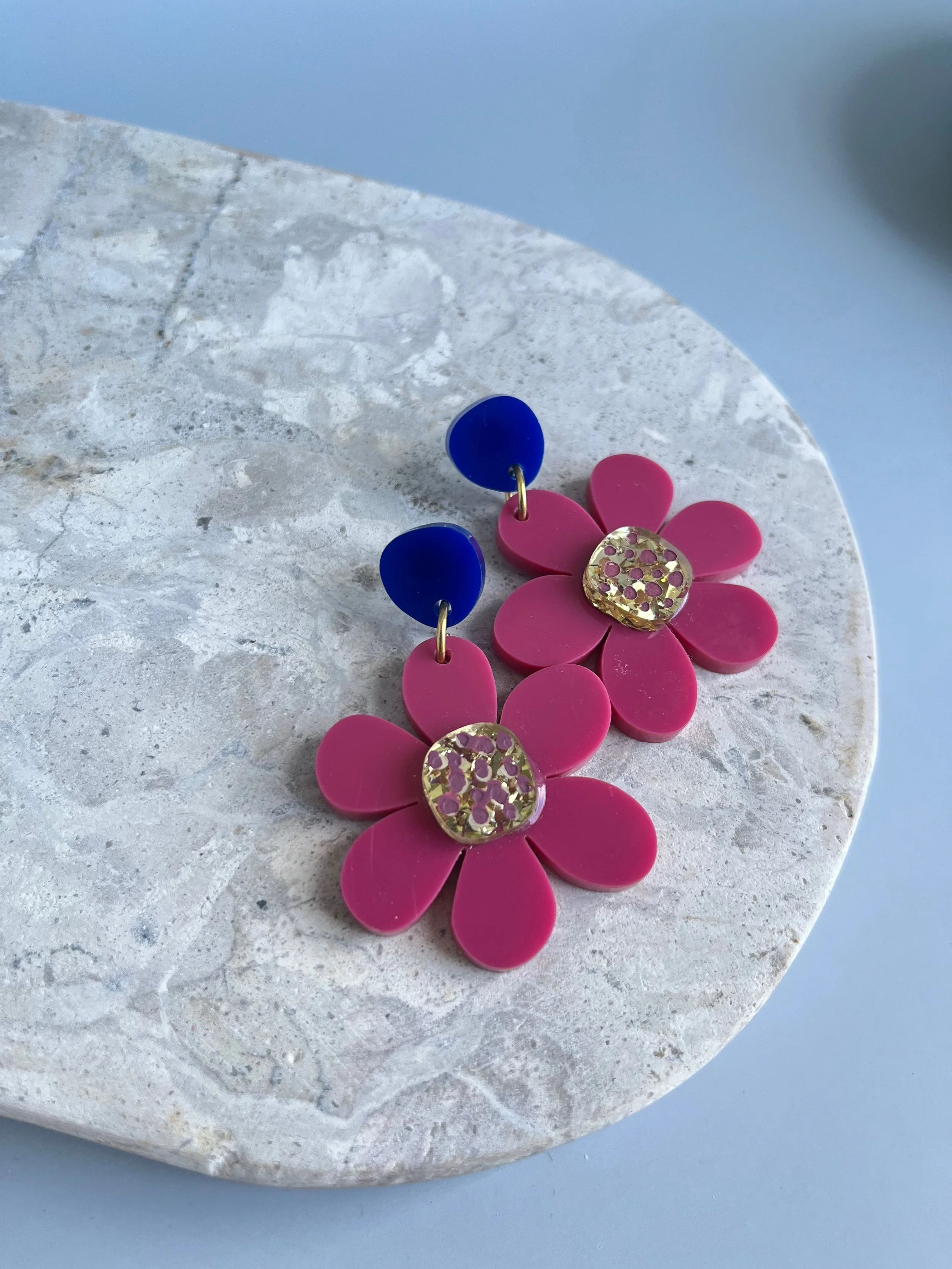 Magenta Acrylic Flower Earrings
