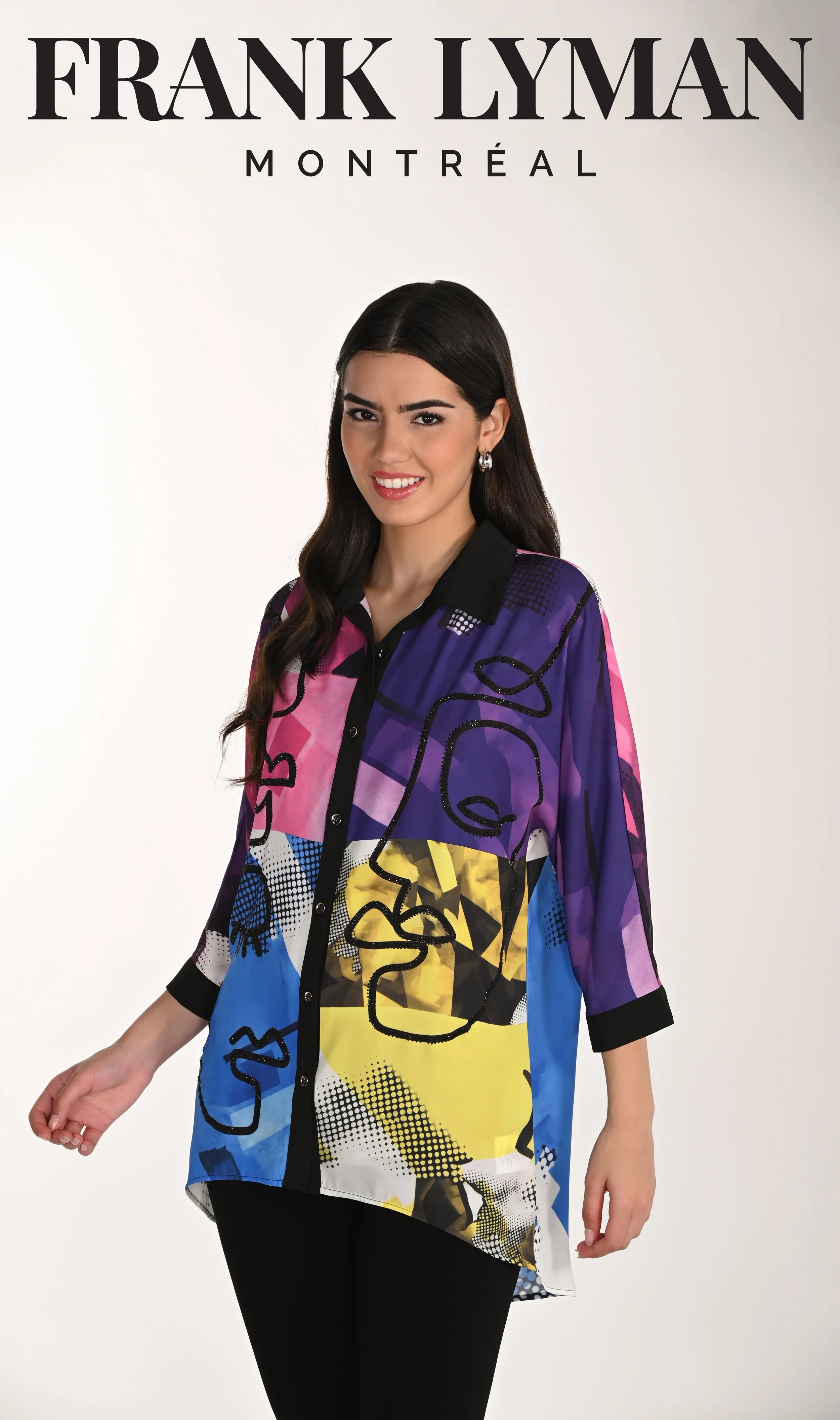 Frank Lyman Printed Shirt with Black studs