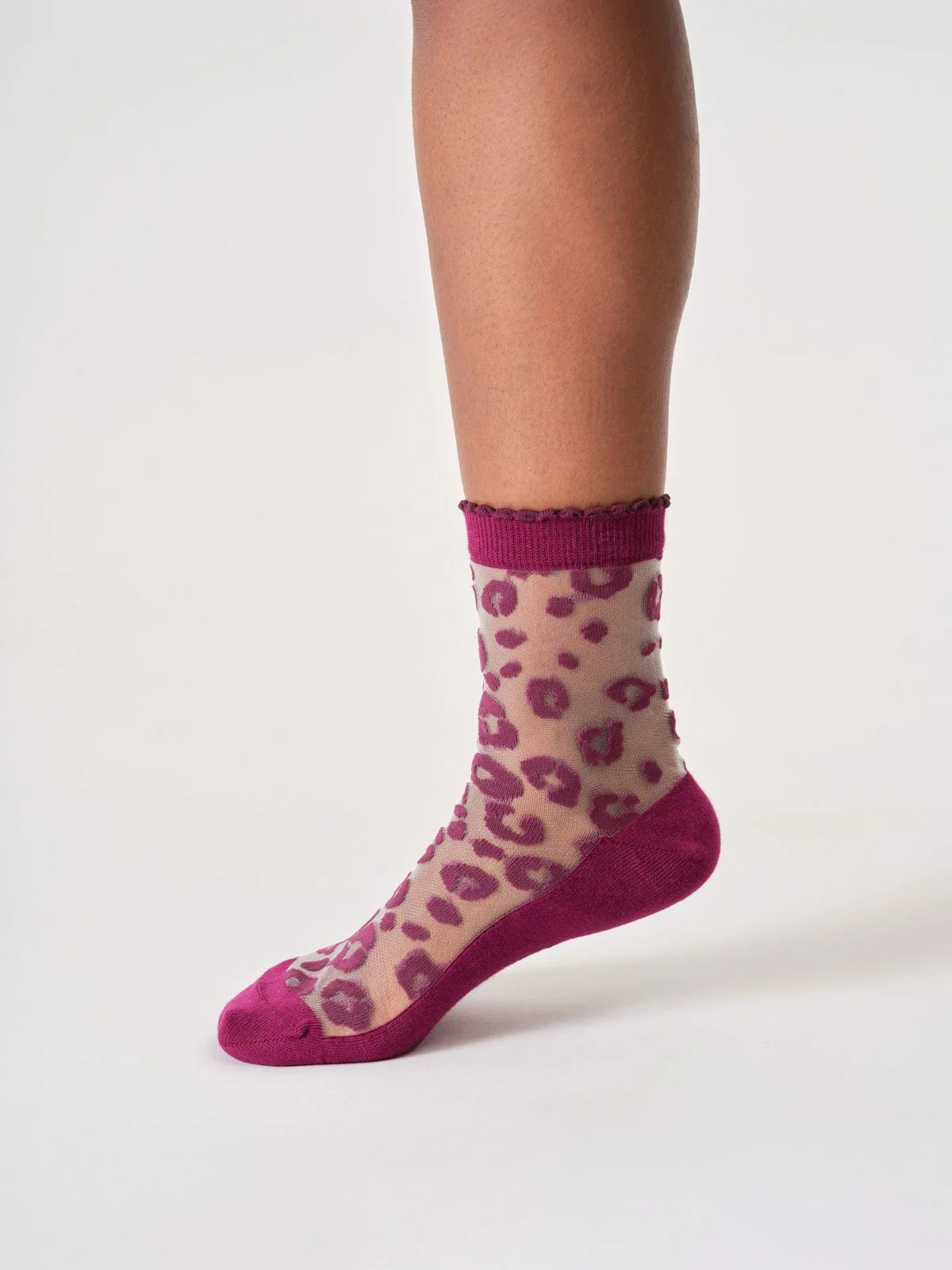 Thought Animal Print Women's Sheer Socks in Deep Plum