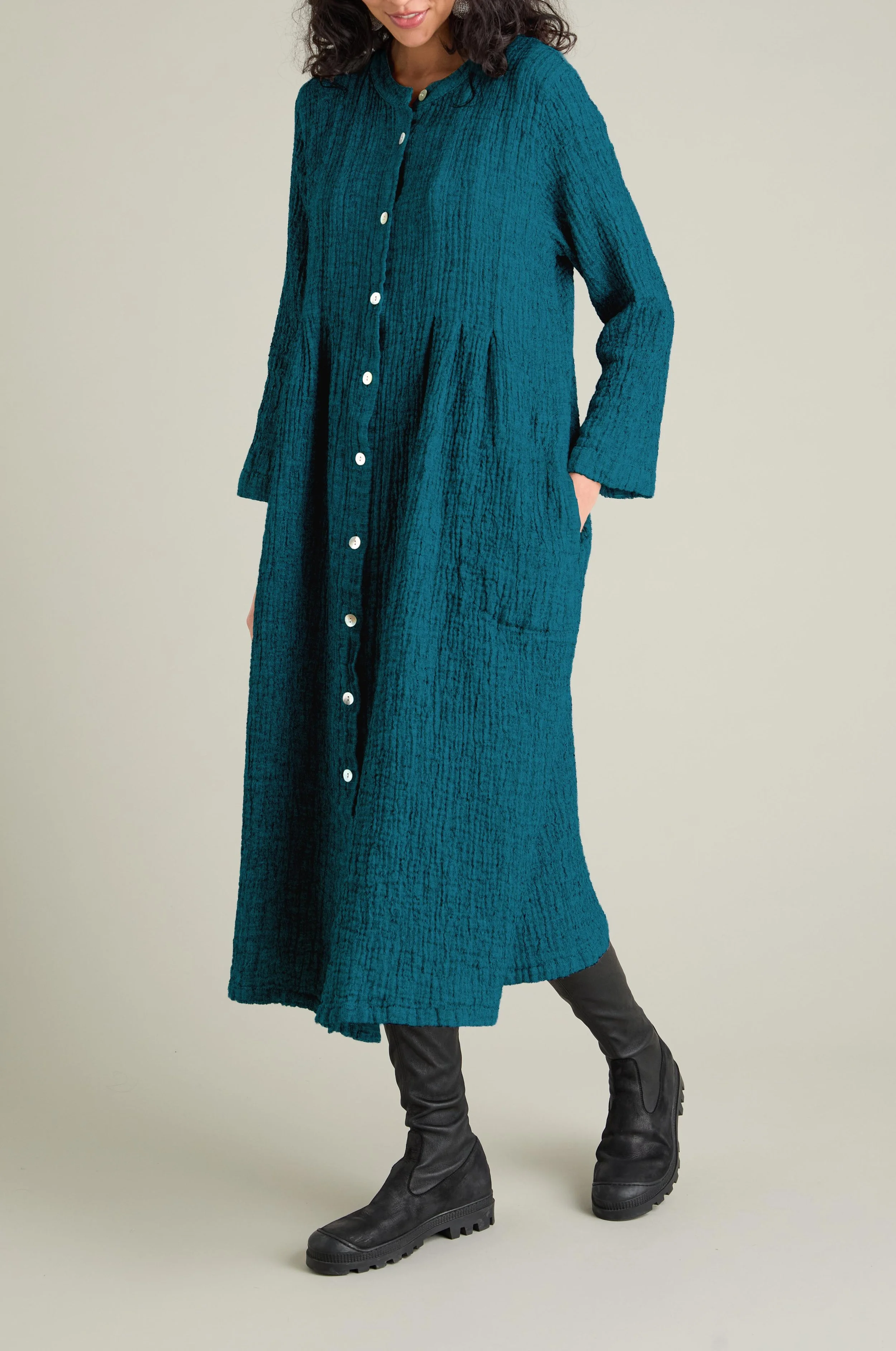 Sahara Crinkle Linen Dress in Teal