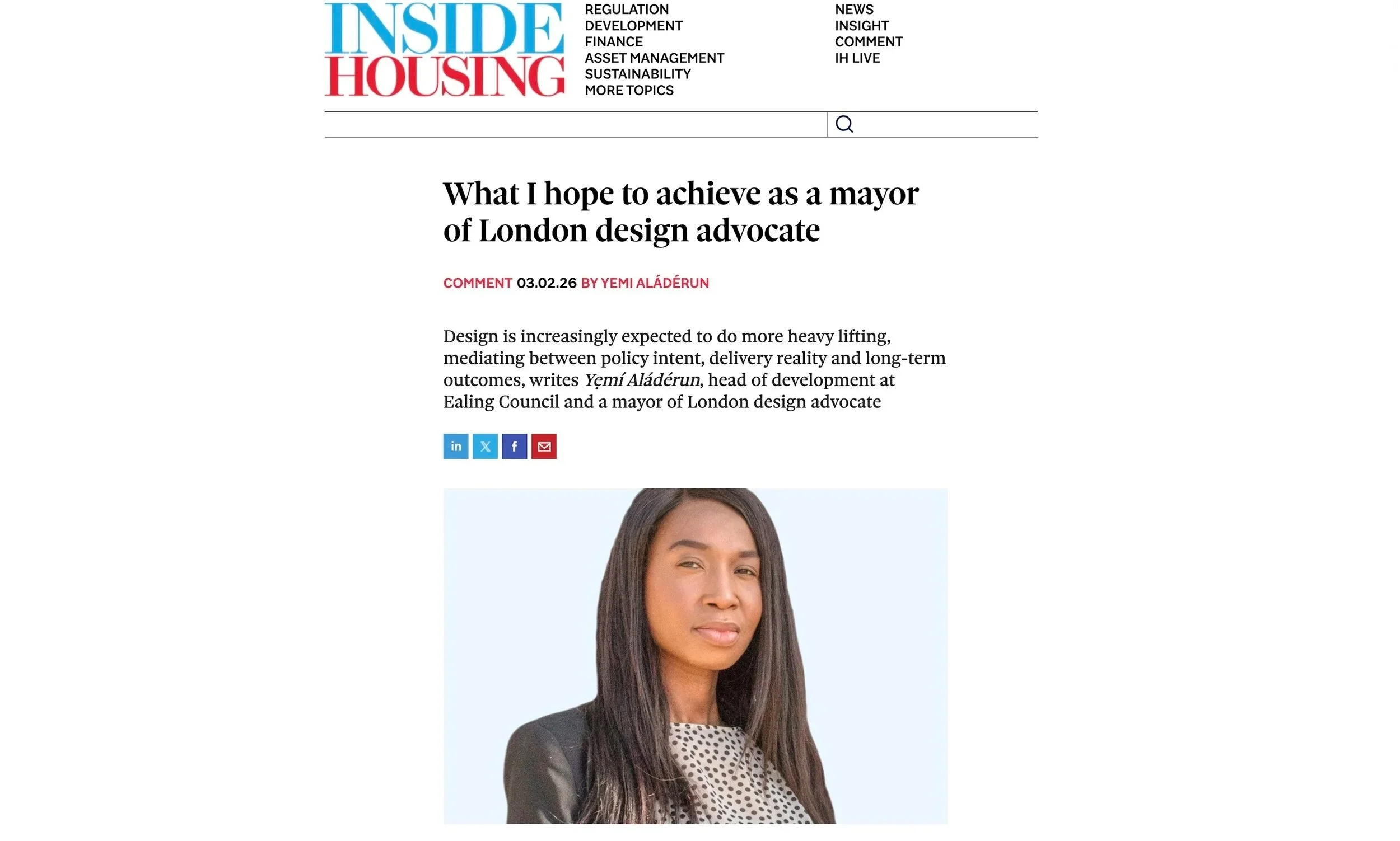 Inside Housing: Op-ed, MDA role