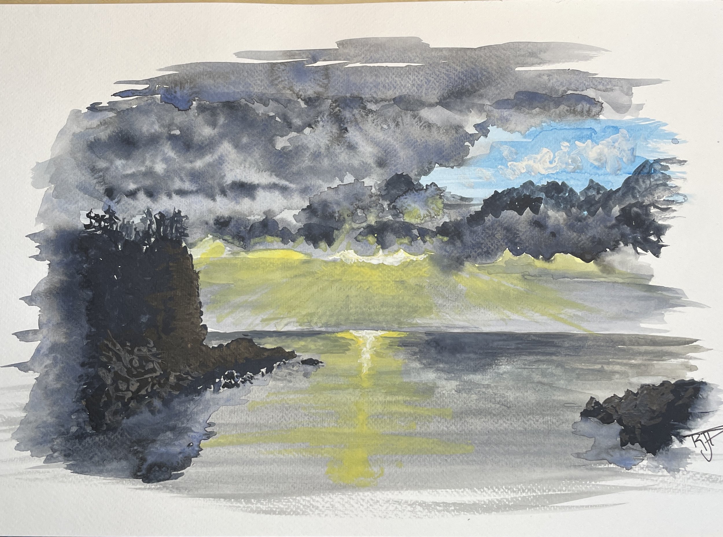 Watcombe head at sunrise. A3 Studio watercolour on paper