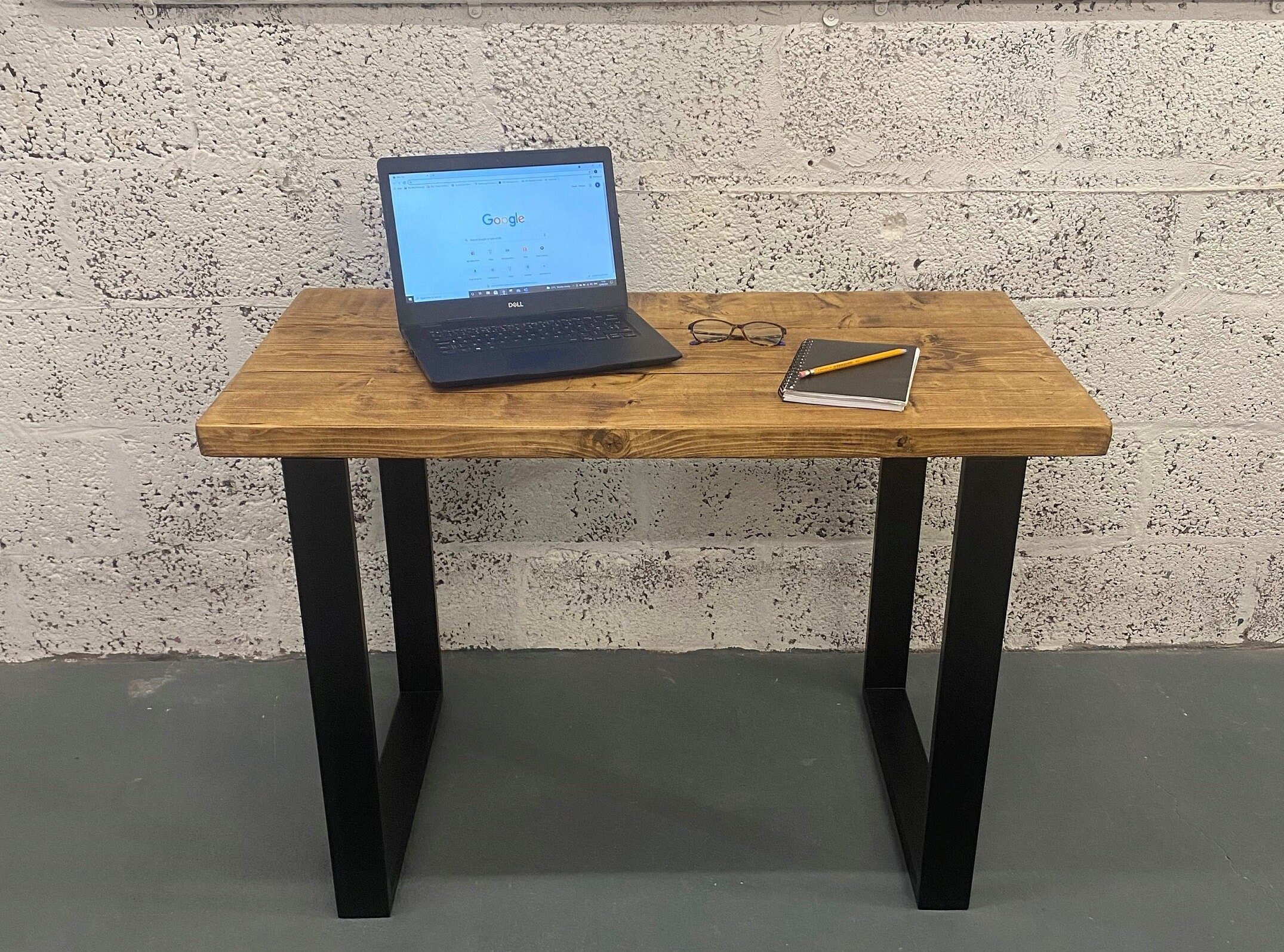rustic solid wood desk pine oak with steel square box section legs