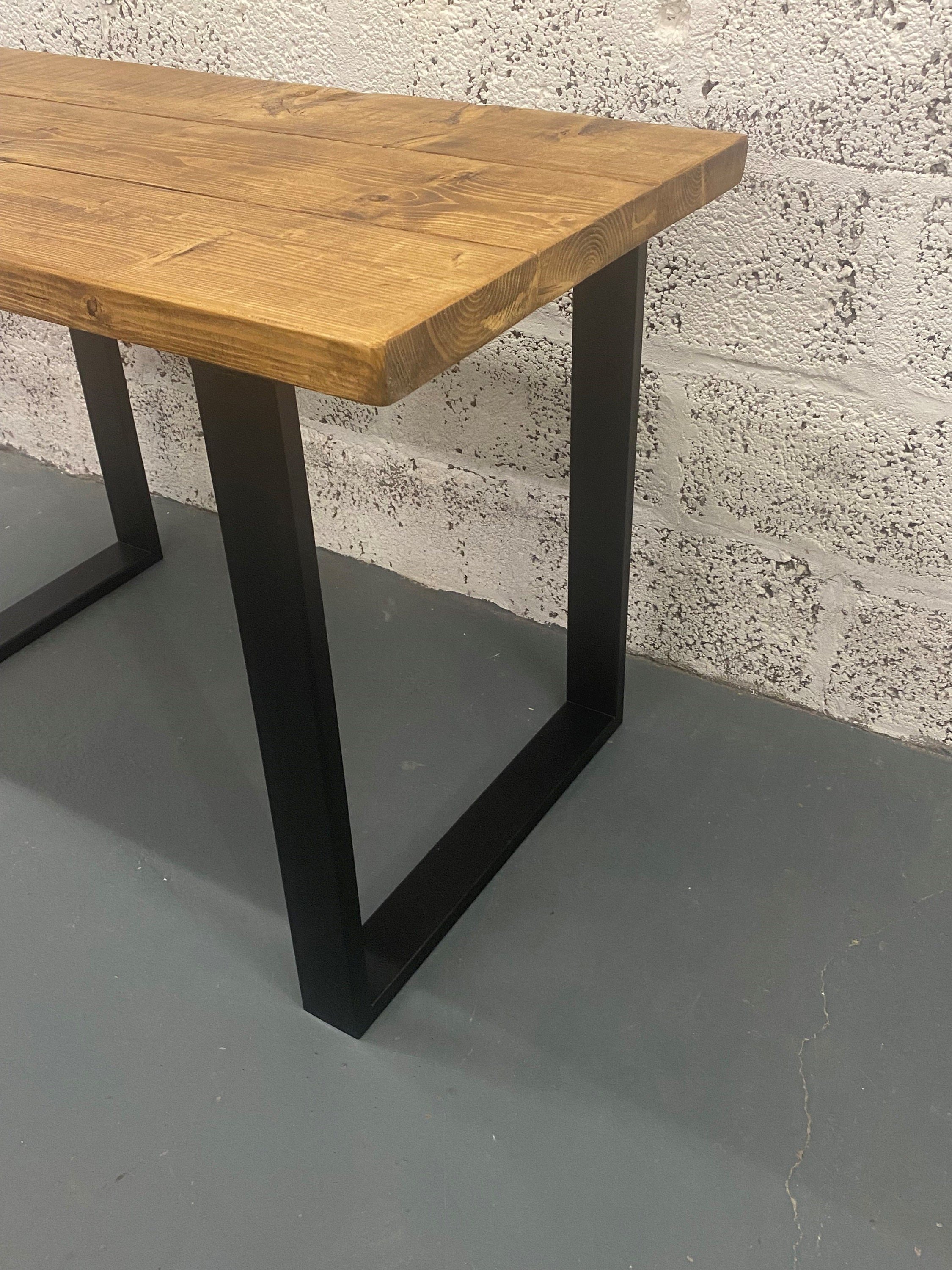 rustic solid wood desk pine oak with steel square box section legs