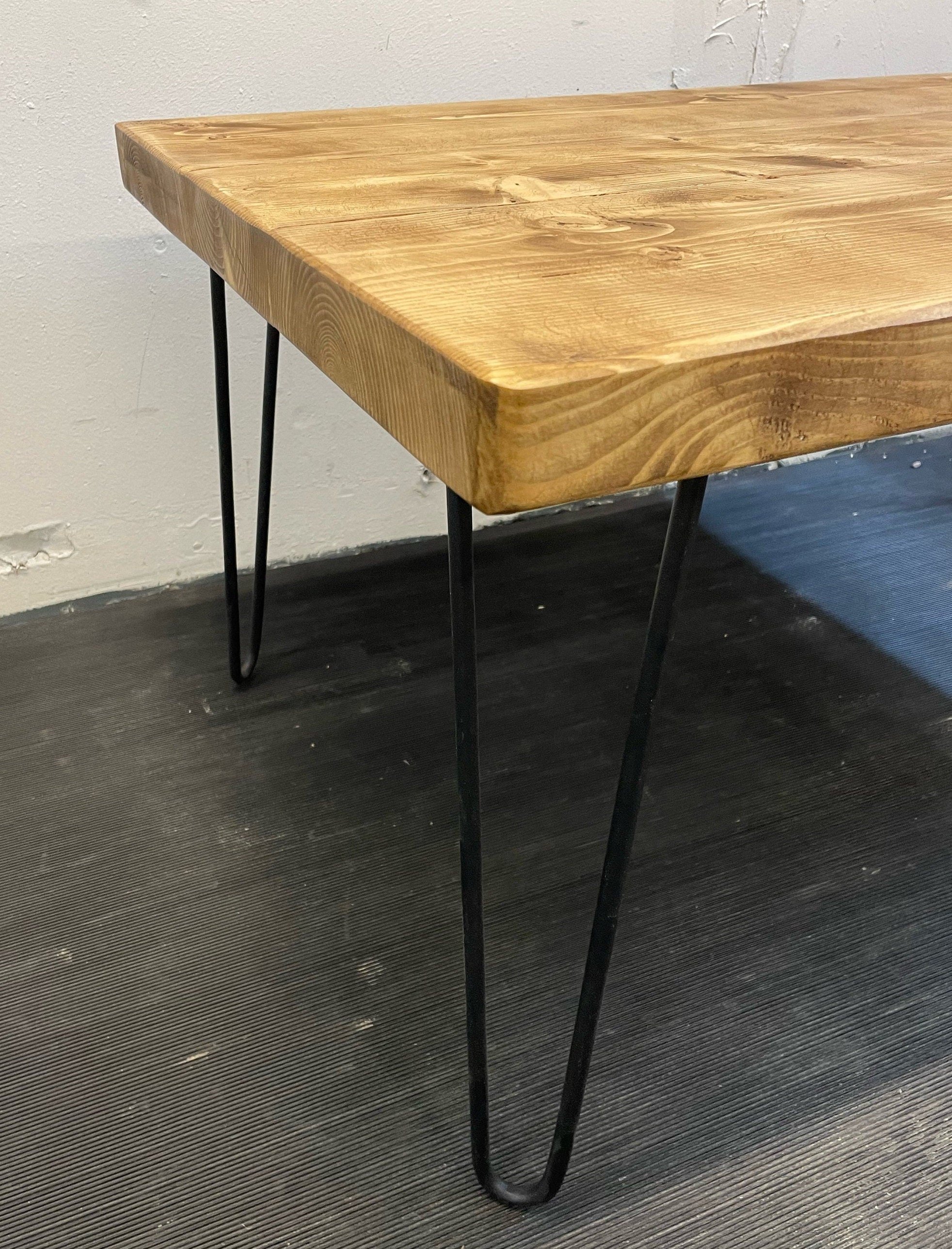 Large Rustic Industrial coffee table with black hairpin legs oak pine