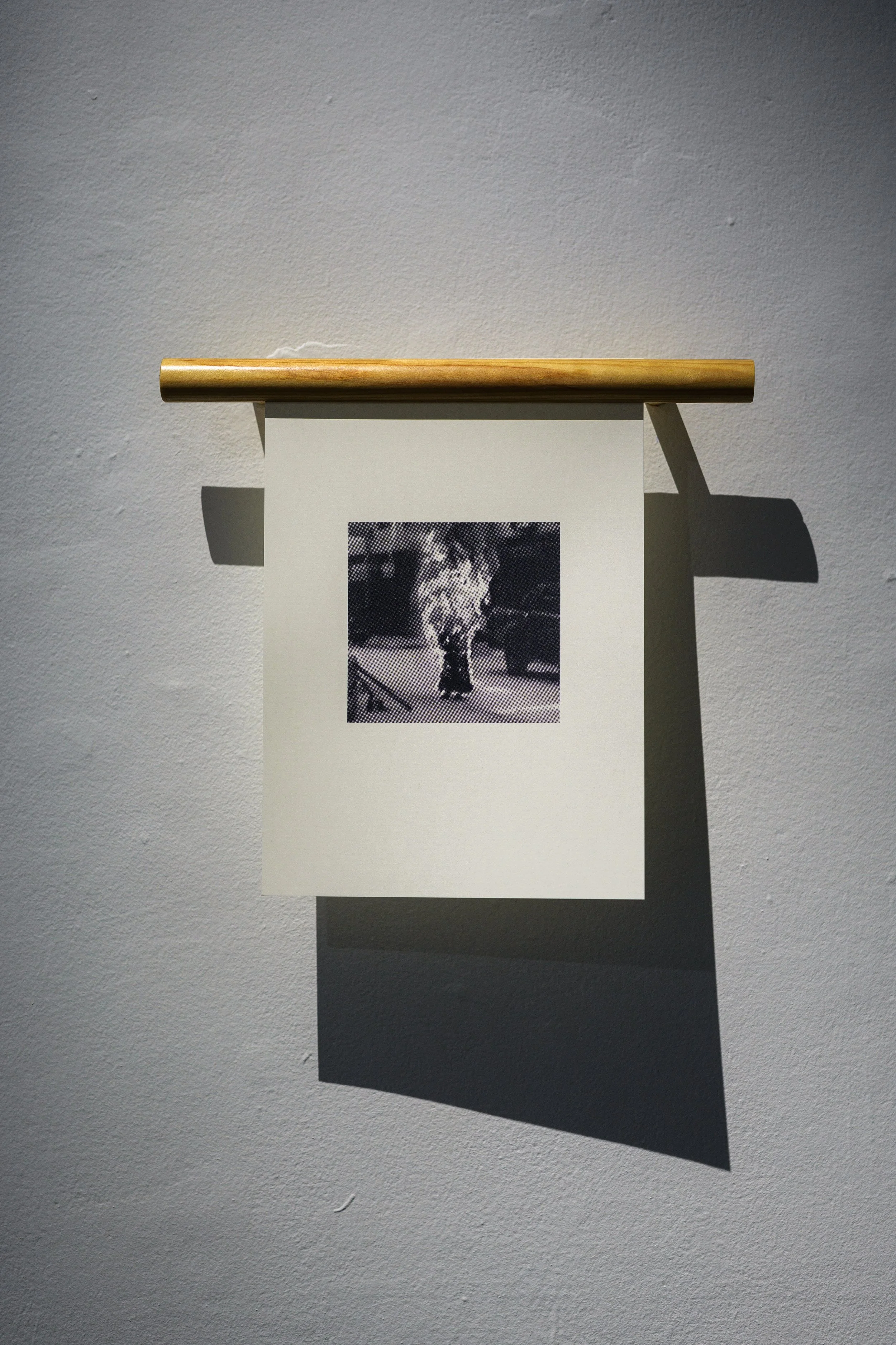  Together in the Atmosphere 2 , 2025, screenprint with black ink on ivory linen paper, wood hanger. Installation view, ‘The Air We Share’, Galway Arts Centre, Ireland (16 August – 28 September 2025). Photo: Tom Flanagan. 