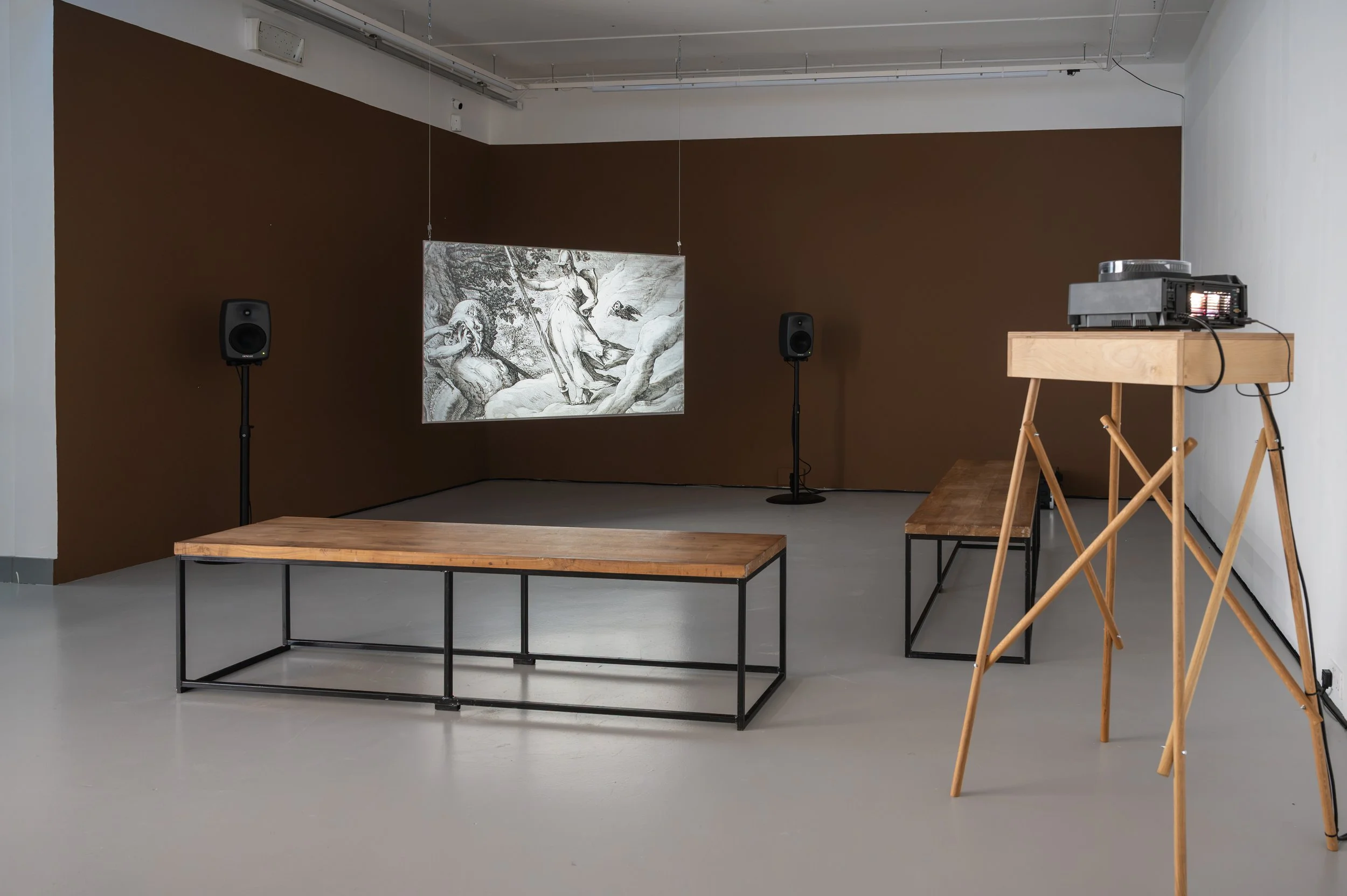 Christopher Steenson,  The Dragon’s Teeth , 2026, slide projector, 35mm slides, stereo sound, bespoke media timing system, cabling. Duration: 11 minutes (with 3 minute interval). Photo: Paola Bernardelli. 