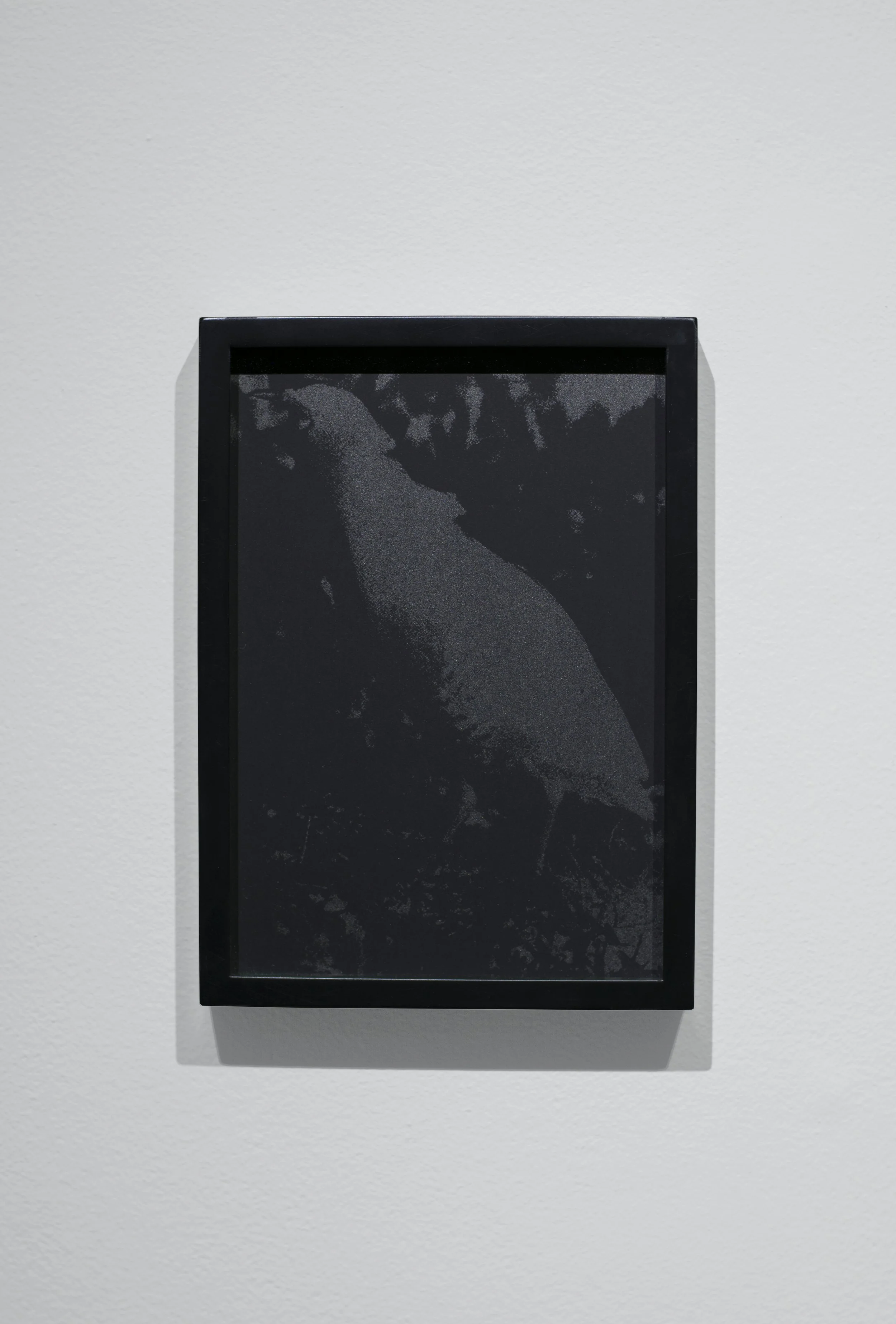 Christopher Steenson,  I actually can’t be sure of where he was , 2024, screenprint on black Fabriano. 25.5 × 17.5 cm (28 x 20.5 cm framed). Edition of 15 + 2 AP. Installation view, ‘They haven’t gone away you know’, mother’s tankstation, Dublin, Ire