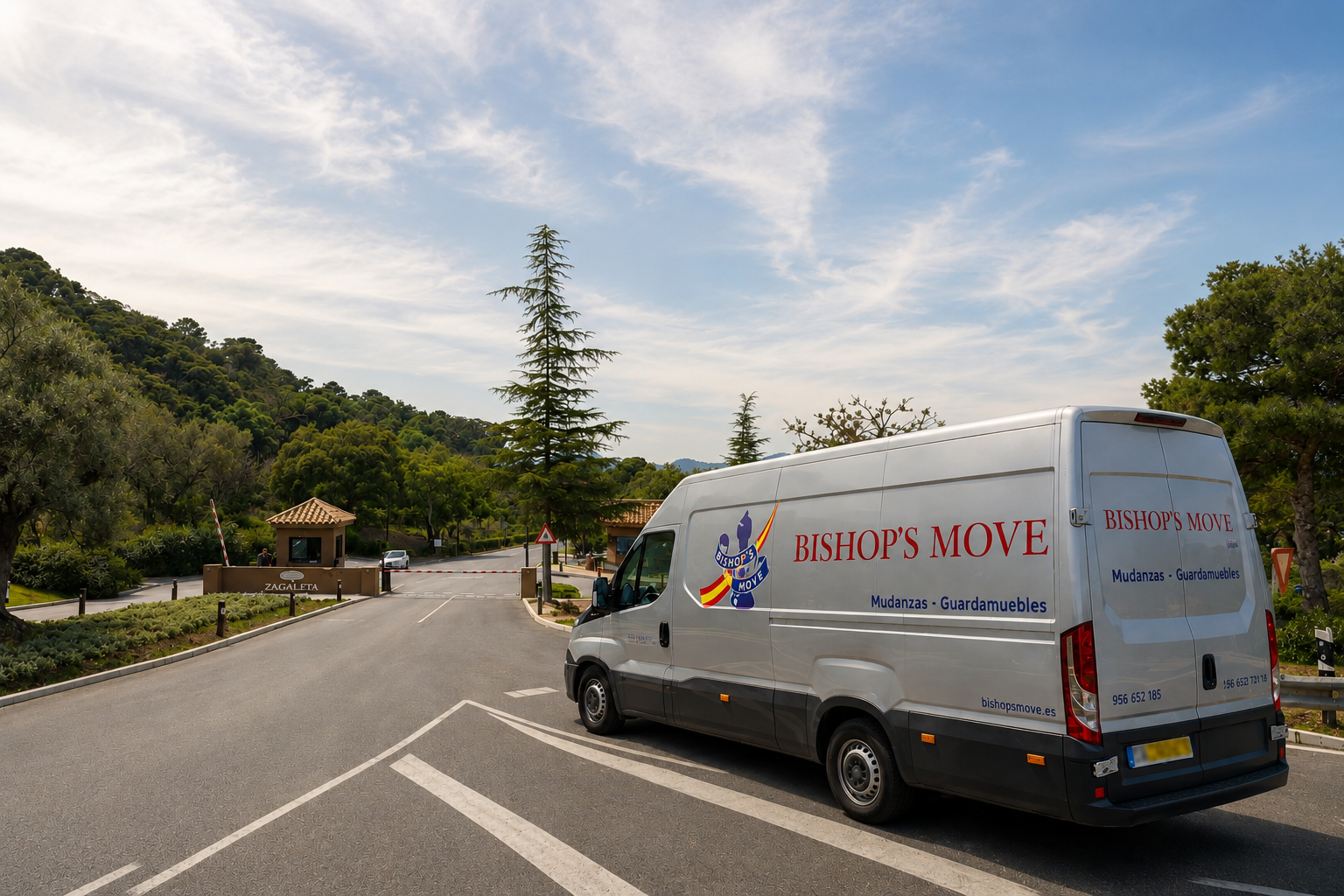 Bishop's Move Spain removal van at the entrance of La Zagaleta, Spain