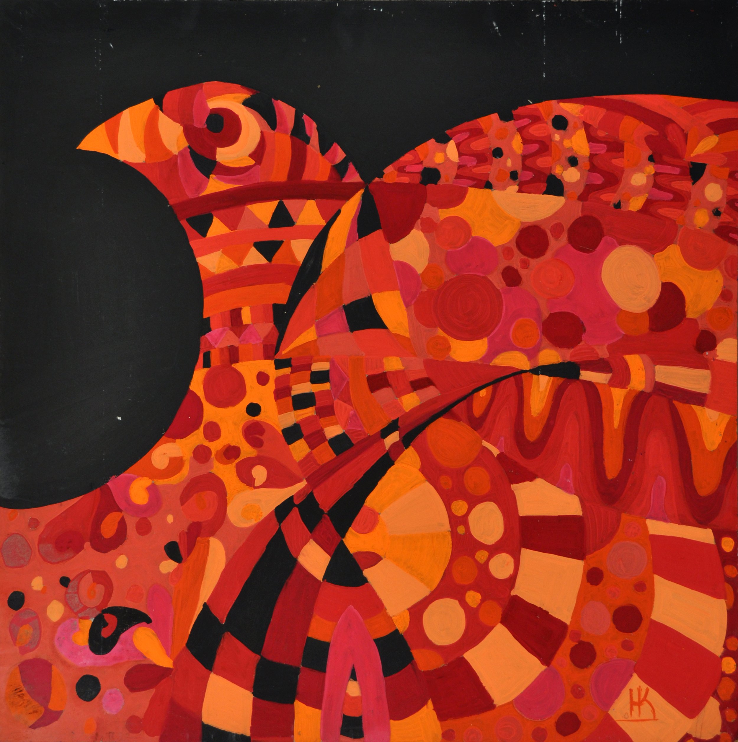 Nata Gritsenya (née Karassyova) - Bird (red), 2005, gouache, 80x80 cm.JPG
