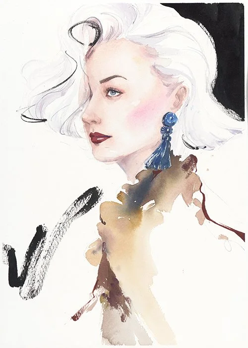 Fashion artwork- 凝望肖像-黑色的白髮女子 .jpg