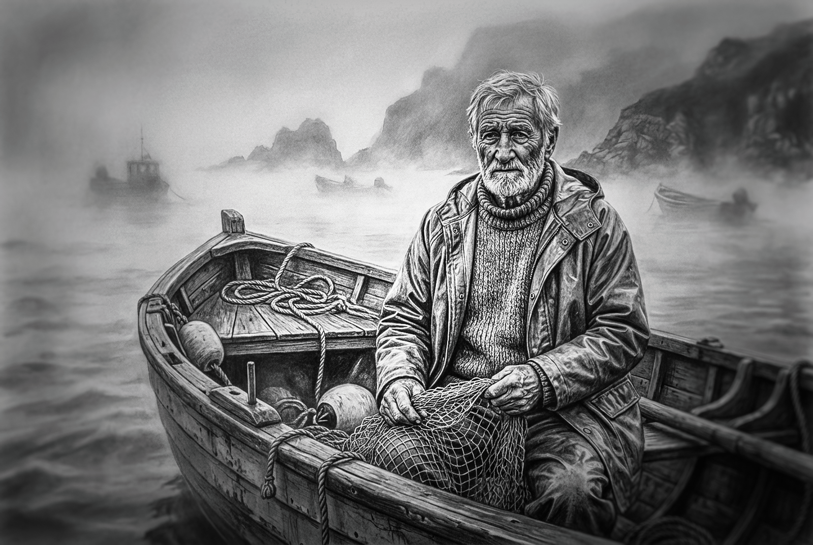Lone Fisherman in a  Boat.png