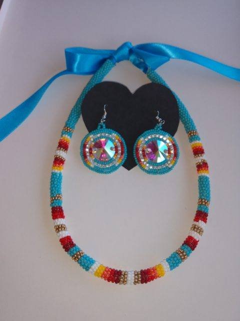  Beaded Choker and Necklace and Earrings Set