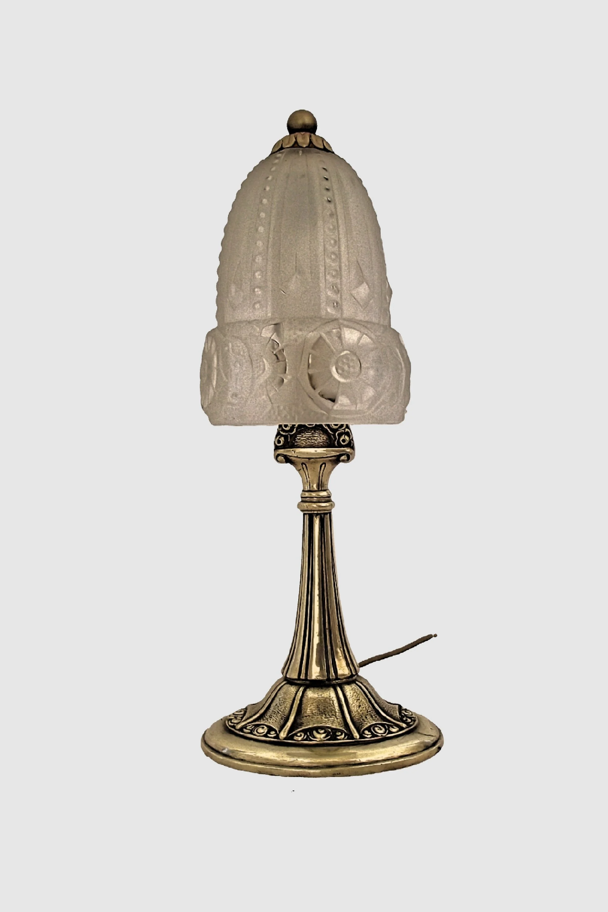 Vintage Art Deco Table Lamp with Frosted Glass Shade