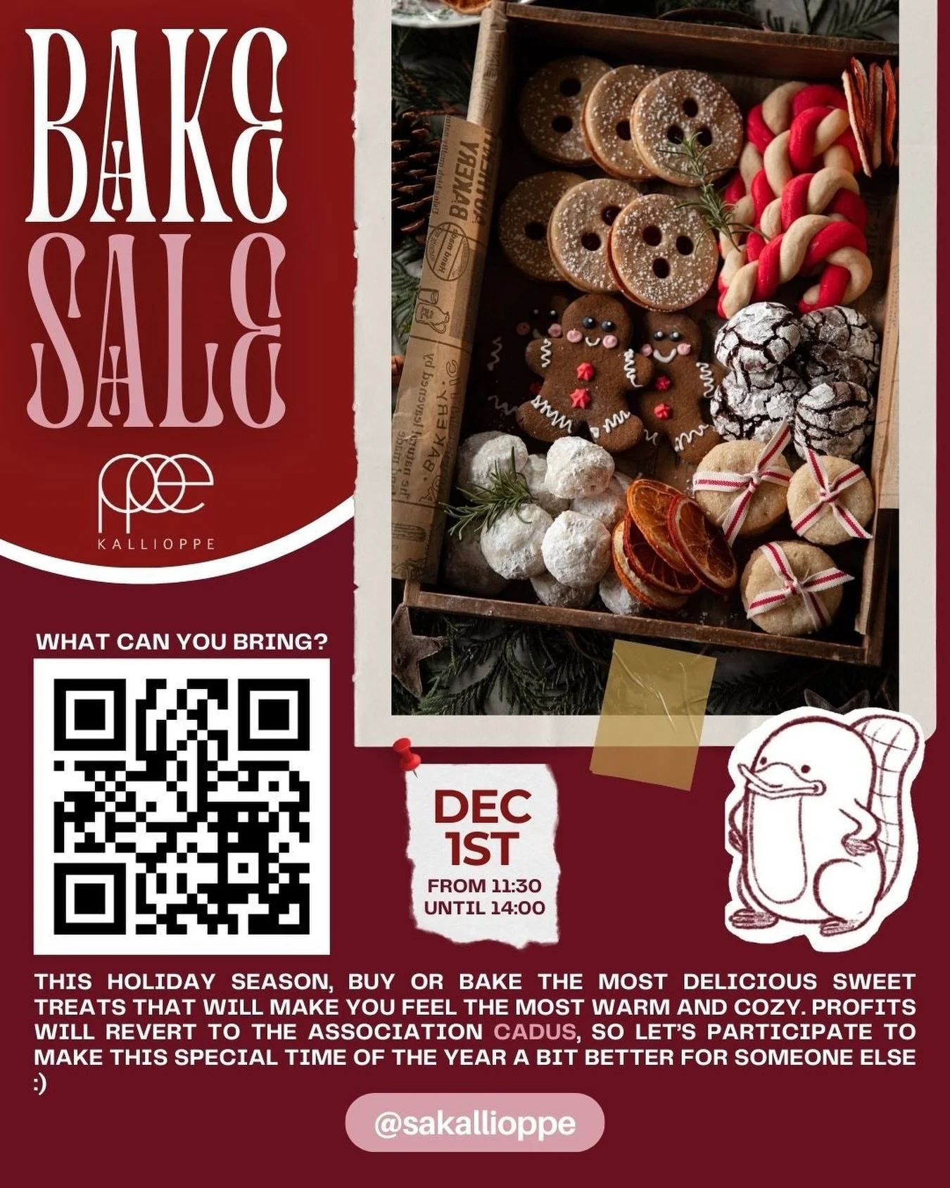 Festive season is here, and so is the perfect moment to kick it off with our very first KallioPPE Bake Sale! ✨🎄🧁

🍰 What: Christmas Bake Sale
📅 When: Sunday, 1st December
🤝 Cause: All profits will go to CADUS

Whether you feel like baking, buyin
