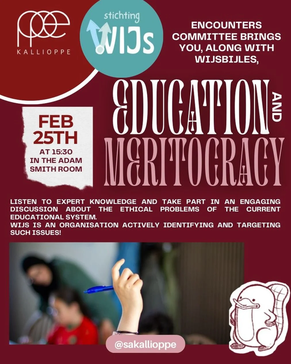 There is a new encounters event coming up this Wednesday at 15:30!

This will be in collaboration with WIJsbijles, an Amsterdam-based tutoring organization focussing on equality in the educational system. 

This will be a super interesting and engagi