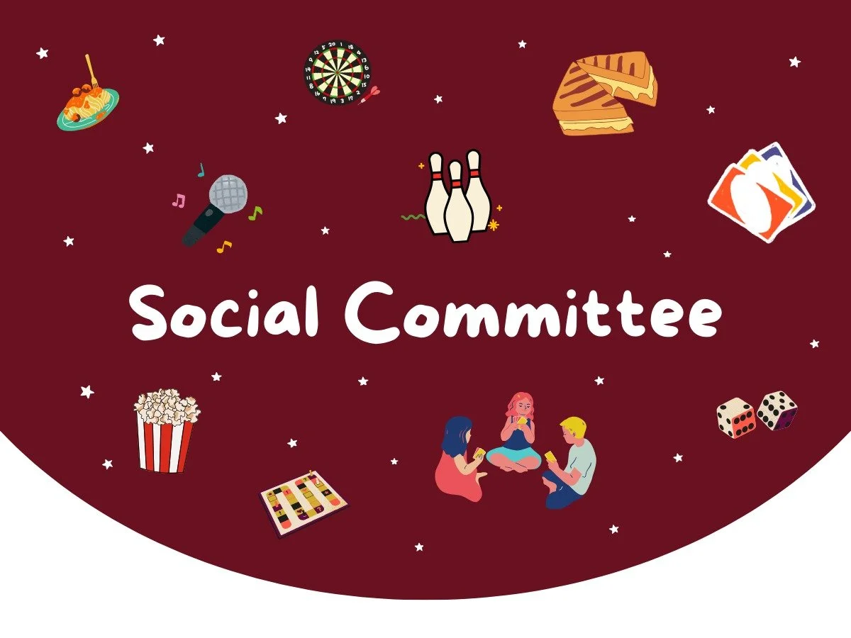 Hey, we are the social committee responsible for keeping things light hearted and relaxing in the midst of all the stress during the school year! We are really excited for this upcoming year organizing events like fun dinners and movie nights bringin