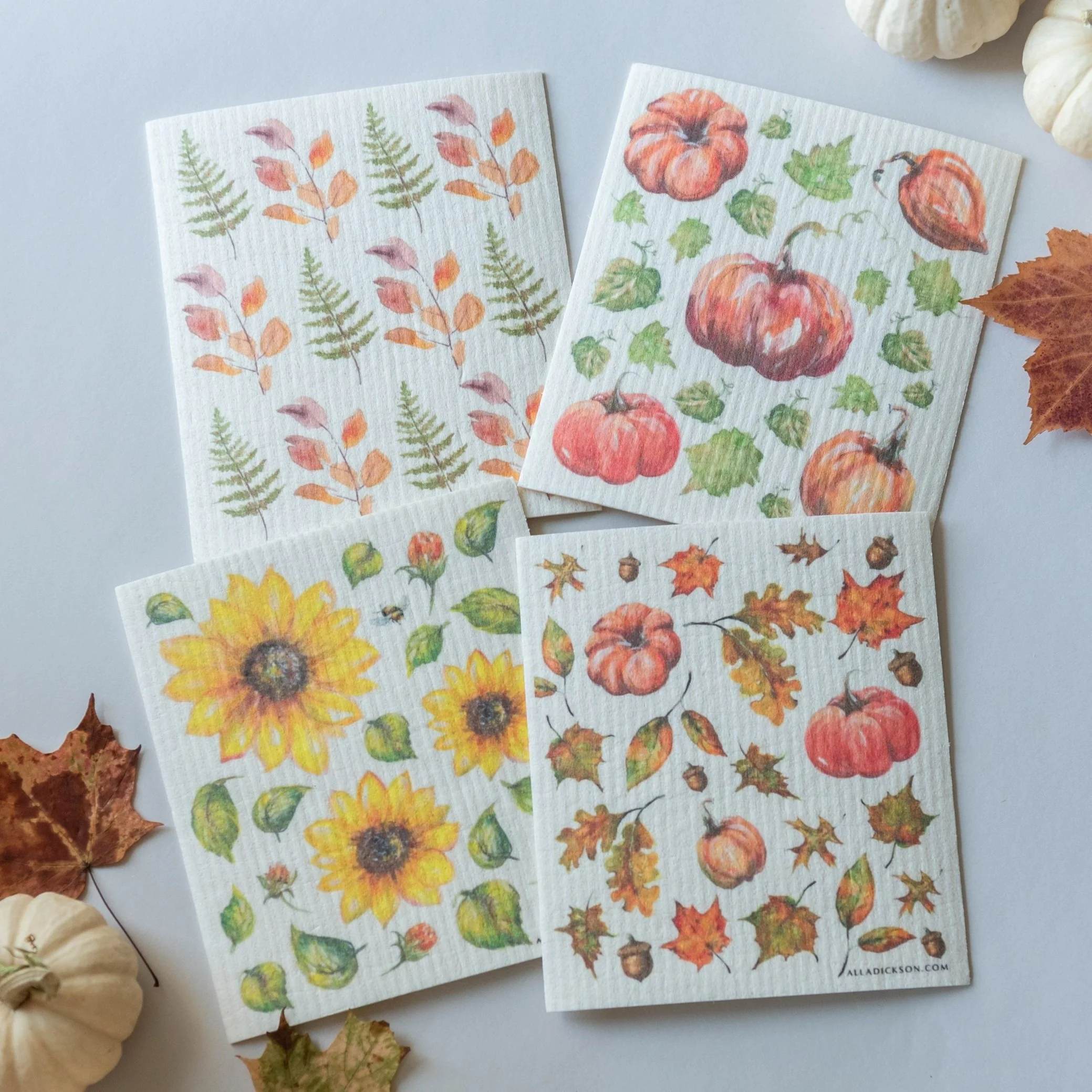 Fall Swedish Dishcloth Set - 4 Autumn Reusable Dishcloths