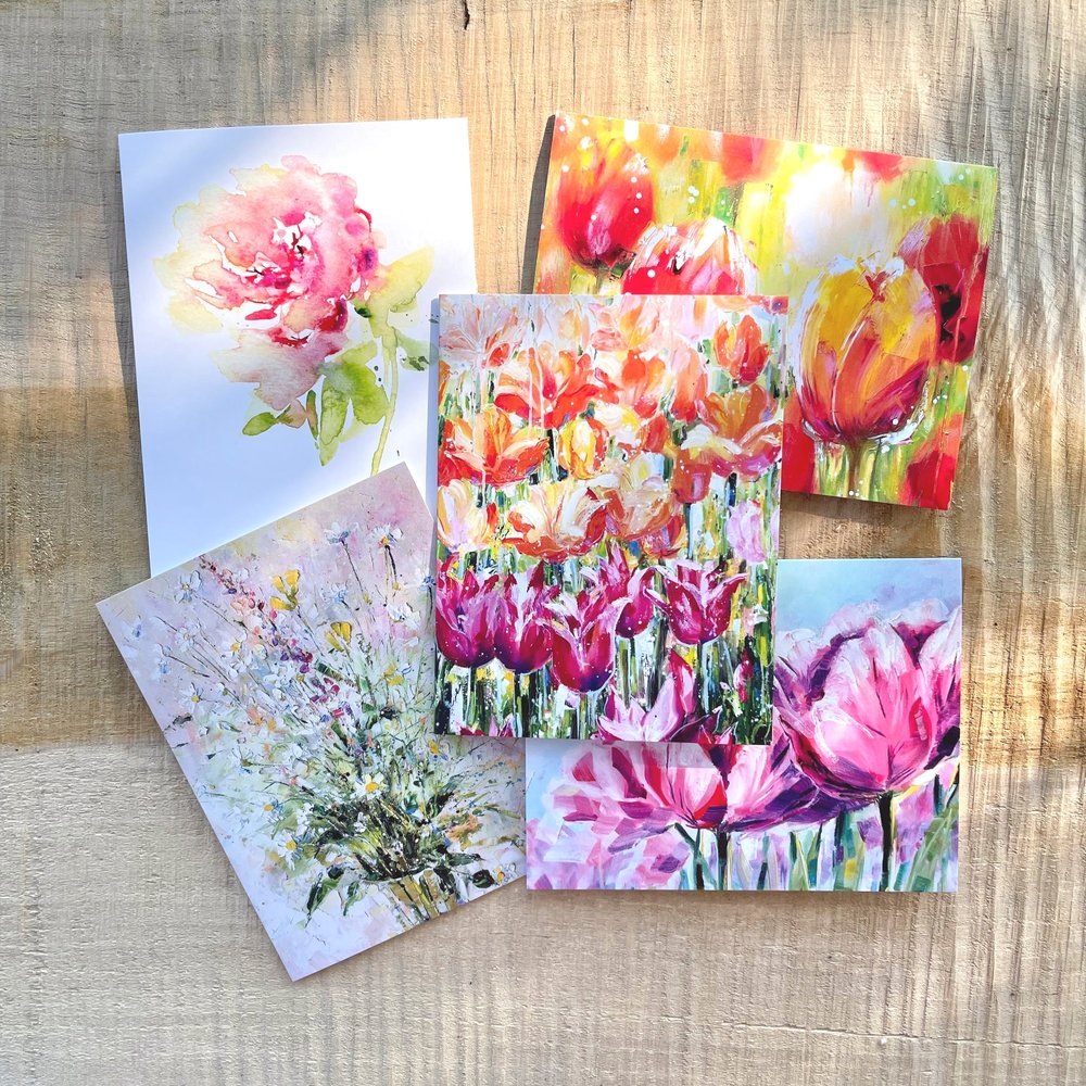 Floral Art Greeting Card Set | Blank Inside 4.25" x 5.5"