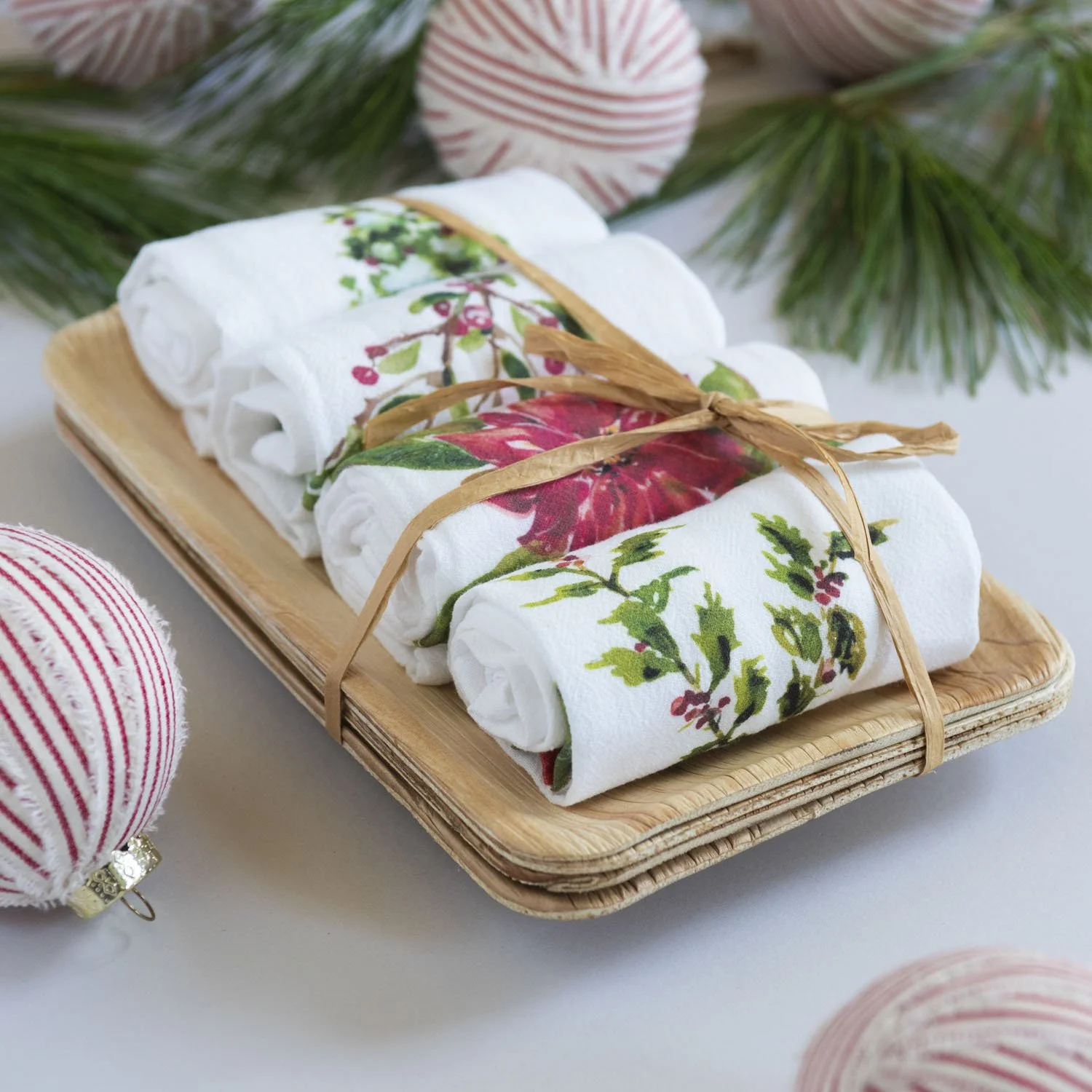 Holiday Gift Towel Set Christmas Gift Napkin Set for Holiday Gift Poinsettia Christmas Towel Set
