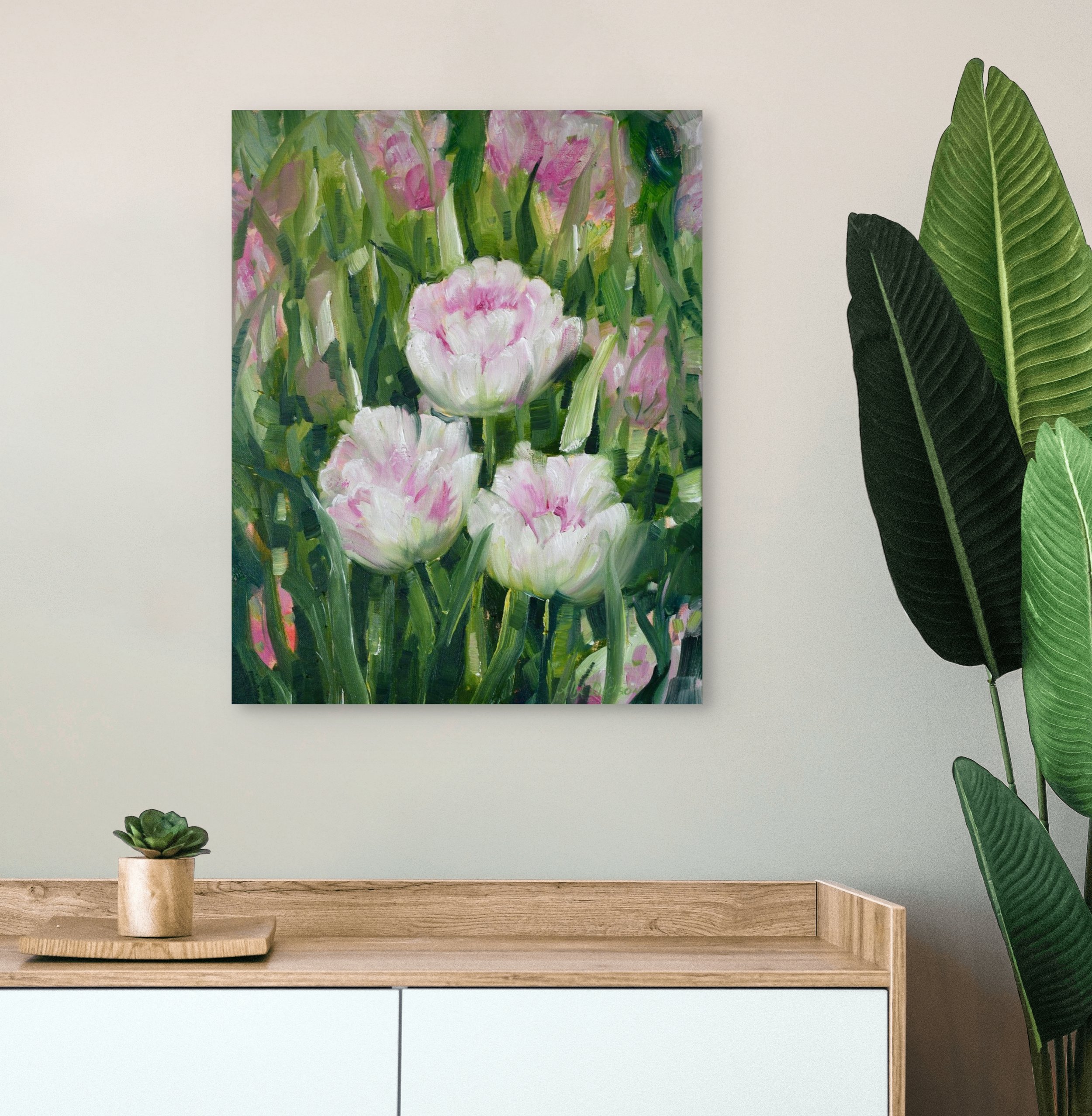 Impressionist Tulip Canvas Art Pink Tulip Painting Original Floral Artwork Garden Inspired Wall Art