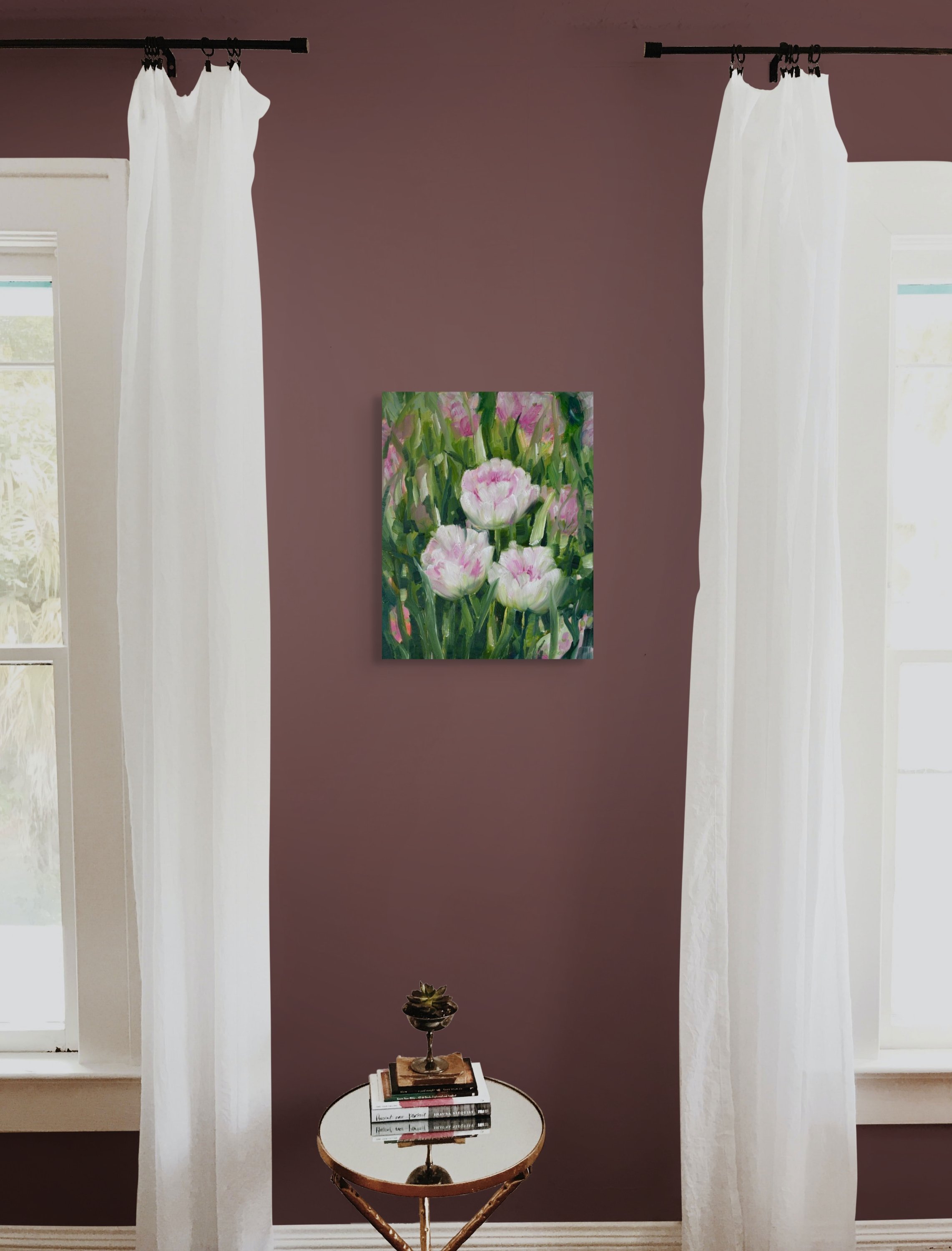 Impressionist Tulip Canvas Art Pink Tulip Painting Original Floral Artwork Garden Inspired Wall Art