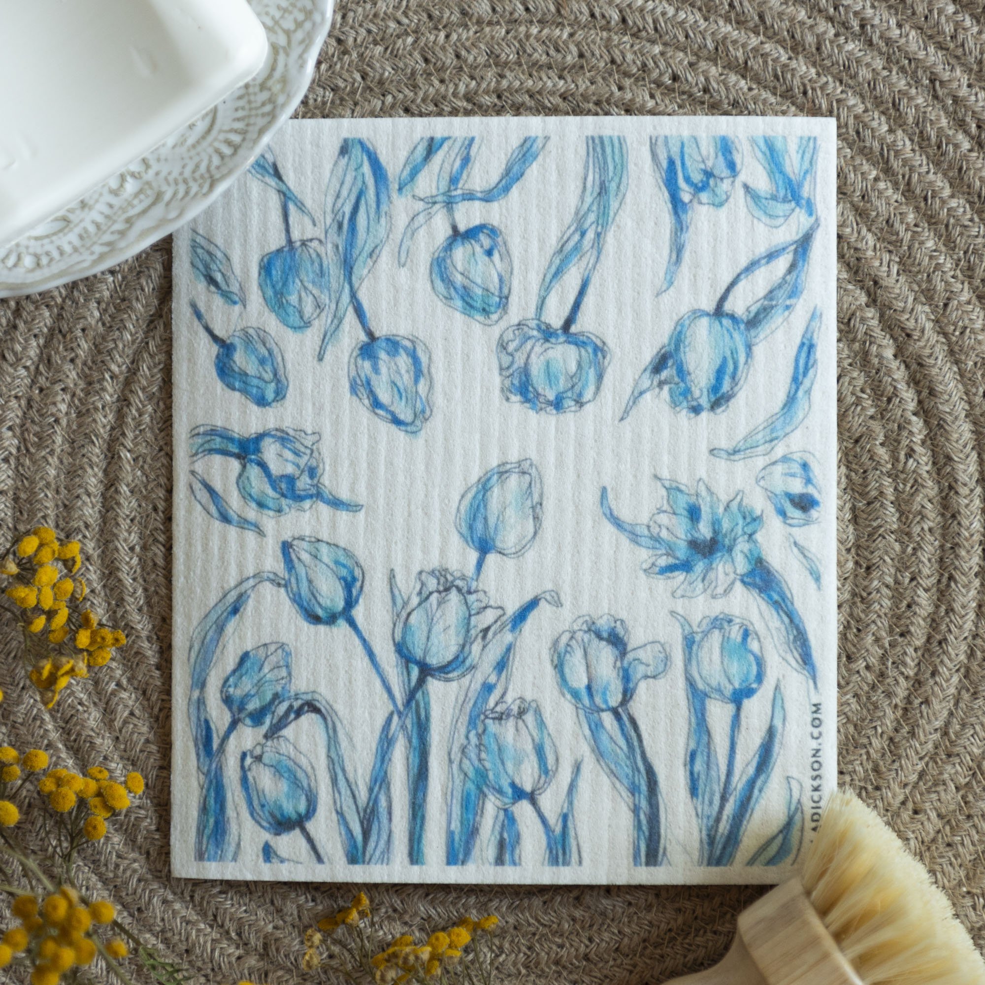 Blue Tulip Delft Art Dishcloth Blue and White Decor Tulip Design Kitchen Gift Blue Delft Style