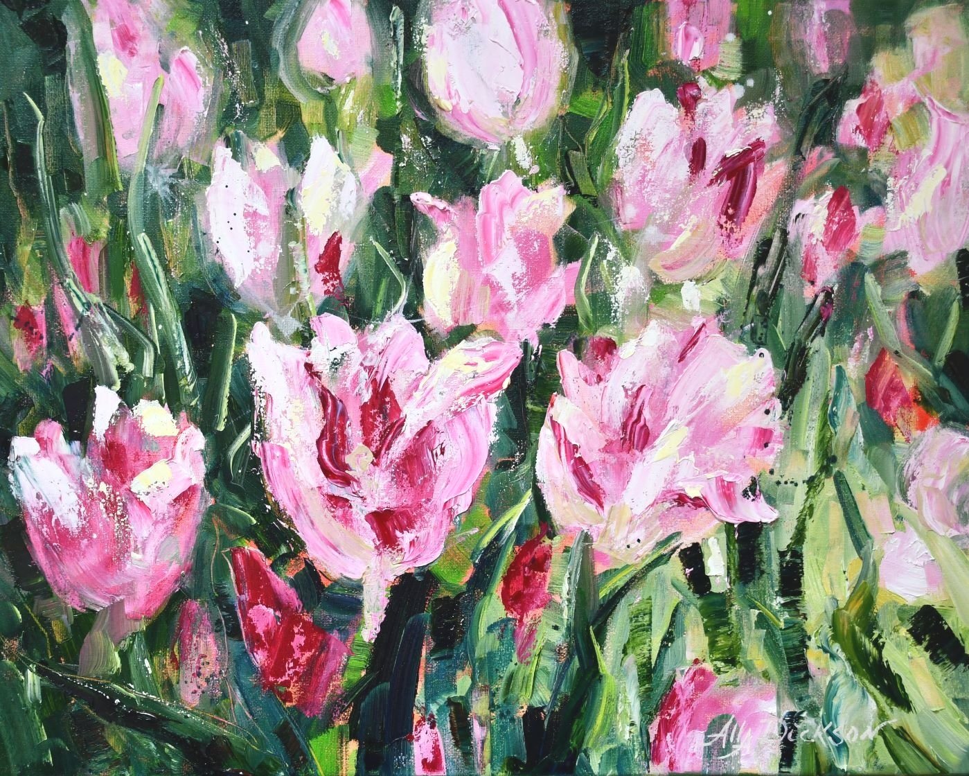 Original tulip oil painting in impressionist style Bright Tulip Art Spring Painting Vibrant Floral