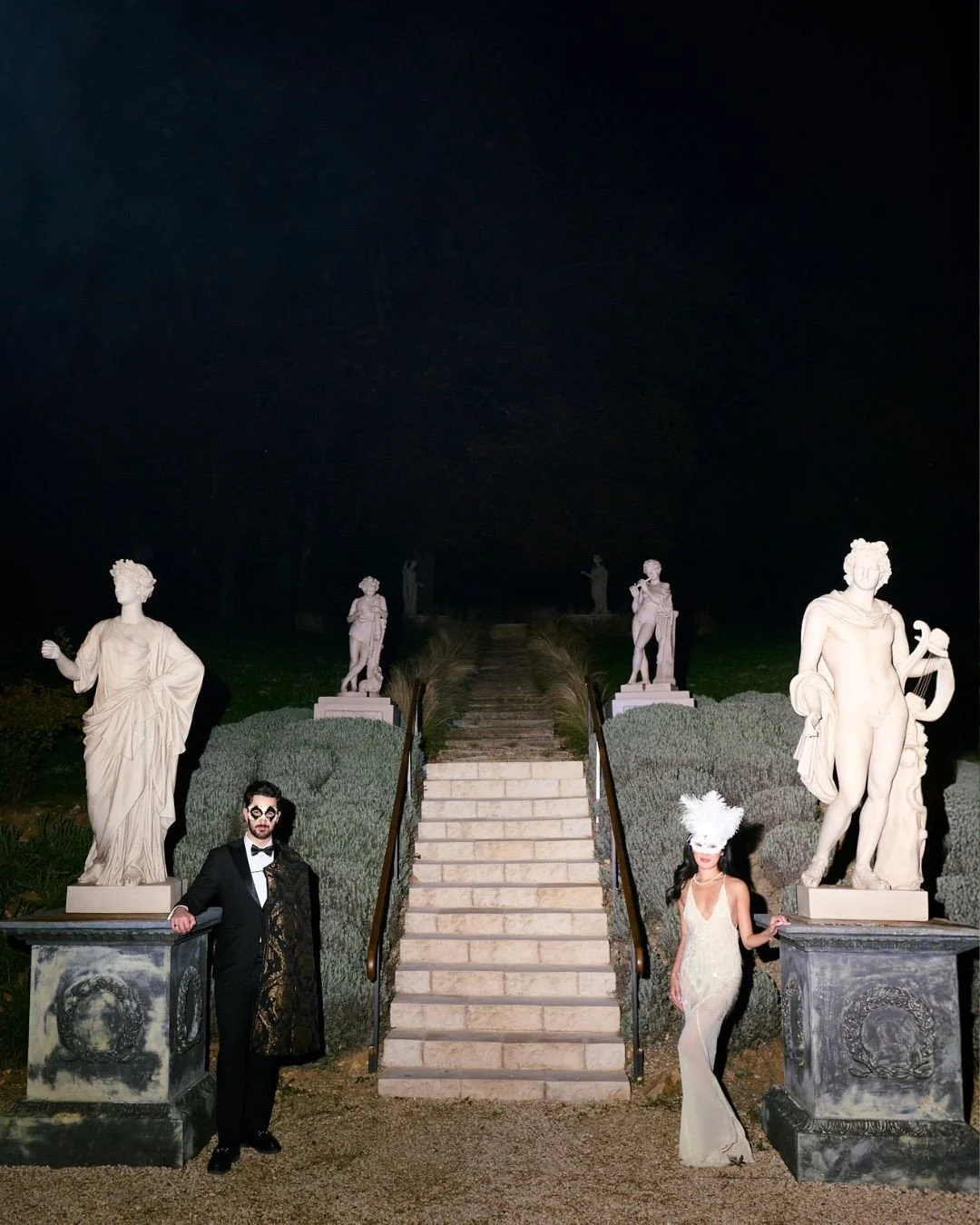 In the sculptural gardens of @chateaudevallery, the night turned into an editorial playground. Between statues and stairs, geometry and shadows, I used flashes and movement to shape something instinctive and cinematic. ⁠
⁠
This spontaneous session be