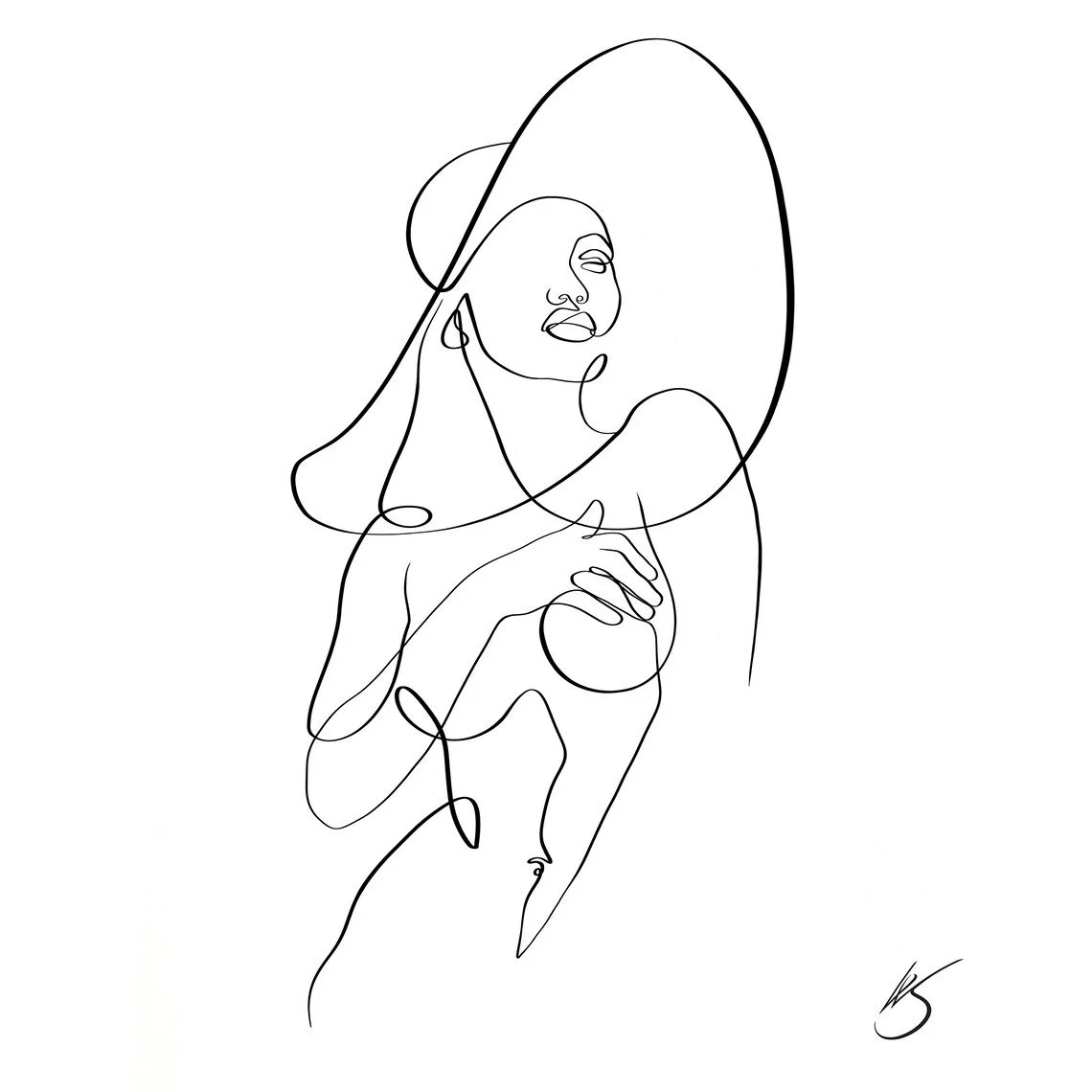 minimalistisk lineart woman  with  hat  Hansha dekor