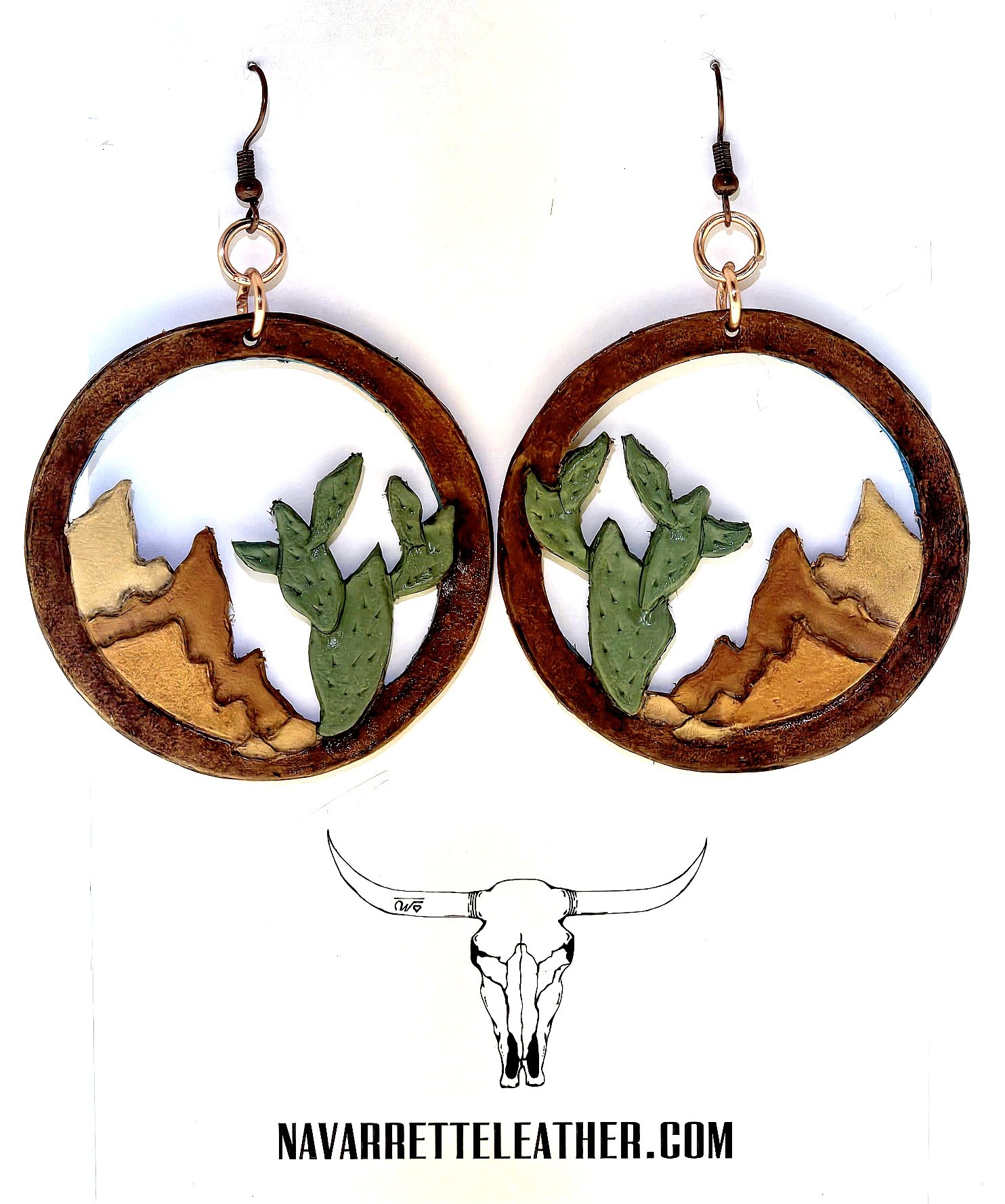 Tooled Round Prickly Pear with mountain earrings