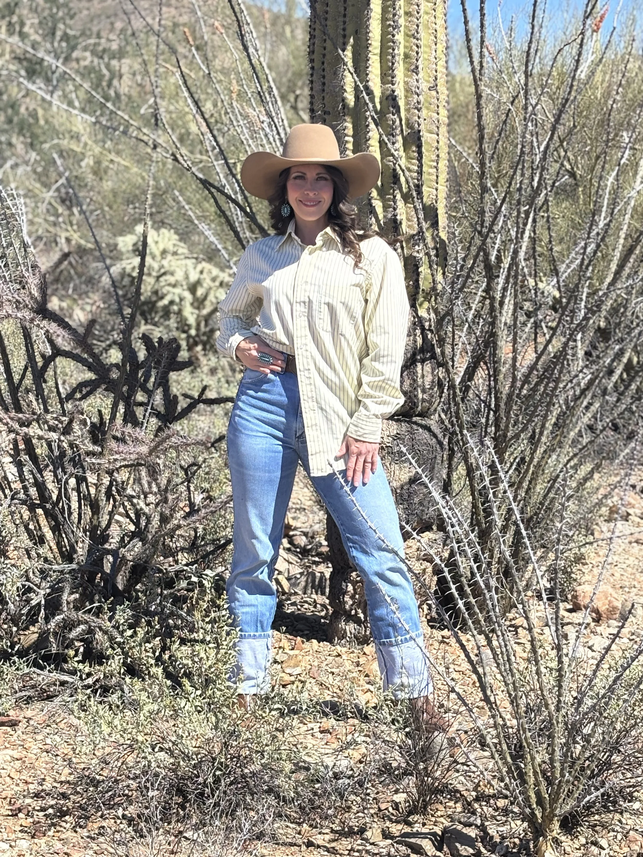 Vintage  Yellow button down L.L.Bean with light blue stripes