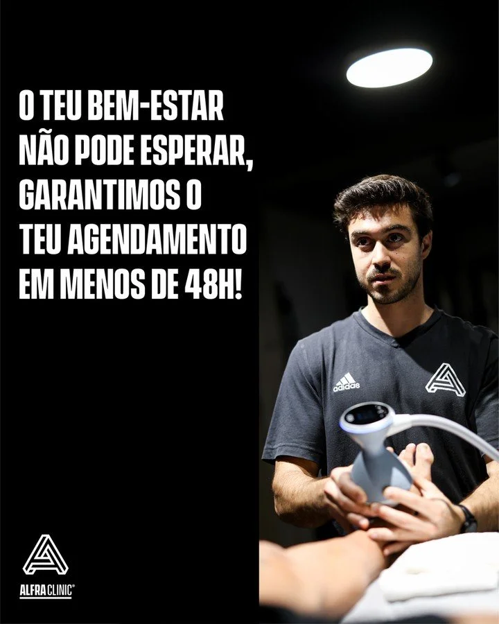 Sabemos que viver com dor limita o teu dia a dia
por isso fazemos quest&atilde;o de te receber r&aacute;pido e sem complica&ccedil;&otilde;es.
⠀⠀⠀⠀⠀⠀⠀⠀⠀⠀
Na Alfraclinic tens o teu agendamento confirmado em menos de 48h para iniciares o teu plano de t