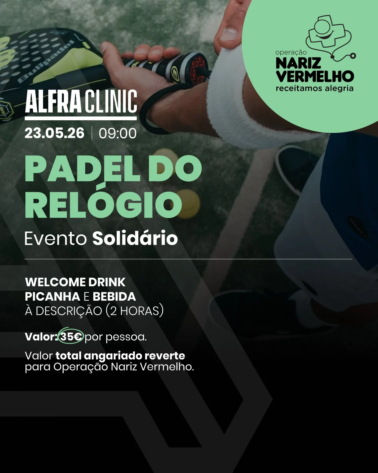Joga por uma causa maior! 🤍

No pr&oacute;ximo dia 23 de maio, juntamo-nos para um torneio de padel diferente &mdash;  jogamos para apoiar a Opera&ccedil;&atilde;o Nariz Vermelho, uma institui&ccedil;&atilde;o que leva alegria e sorrisos a crian&cce
